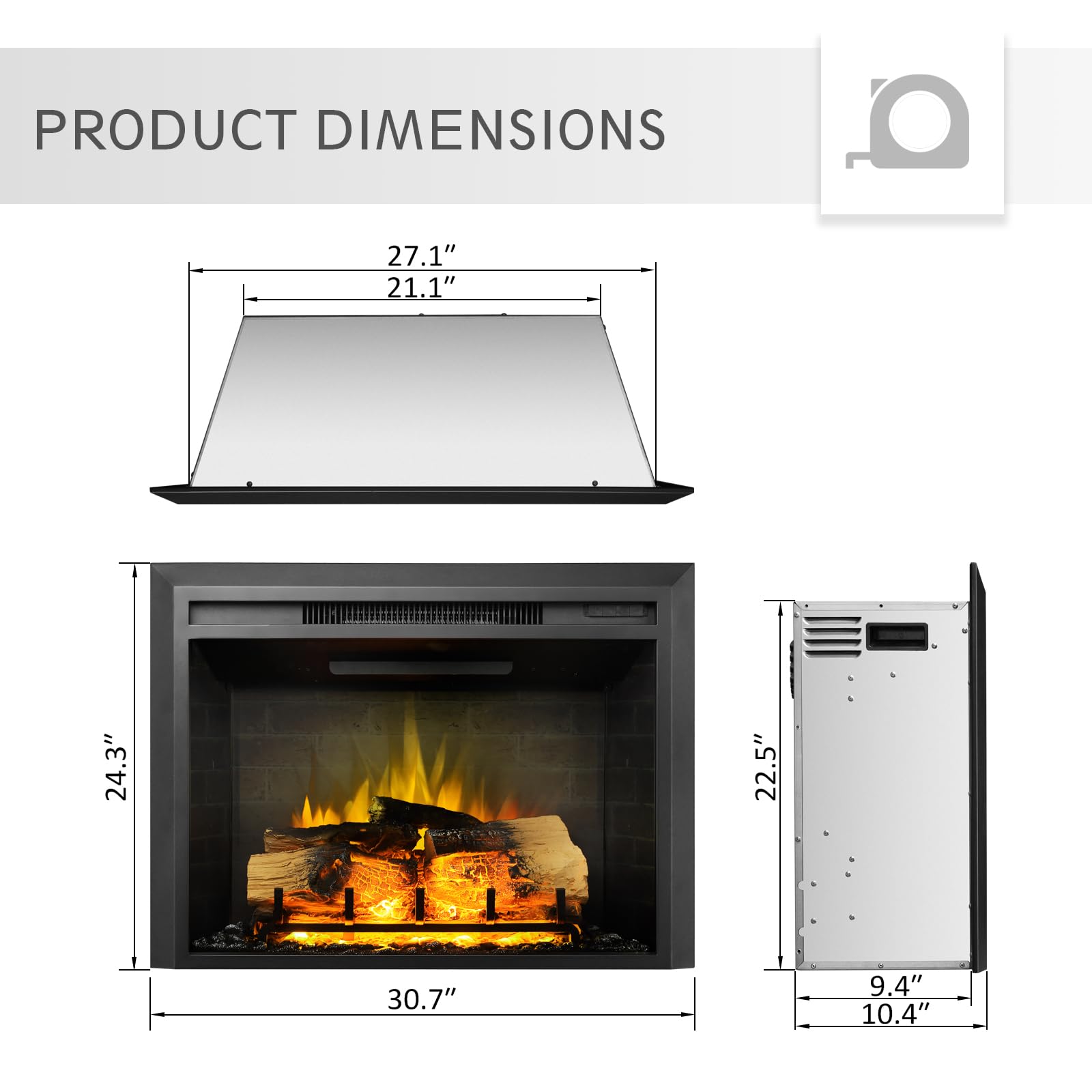 Legendflame Carl 30 W Electric Fireplace Insert (Ef263), Fireplace Heater 750/1500W, Fire Crackling Sound, Remote Control