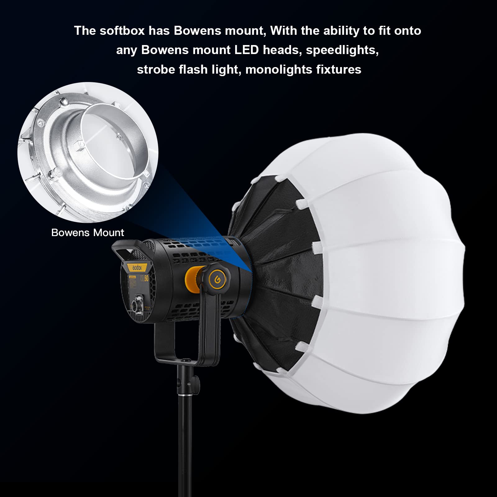 Soonpho 25Inch/65Cm Foldable Lantern Softbox, Portable Ball Shape Soft Box Compatible For Godox Neewer Speedlite Studio Strobe F