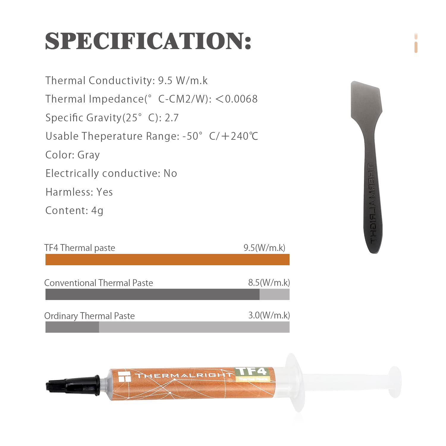 Thermalright Tf4 4G Thermal Compound Paste For Coolers, Heat Sink Paste High Durability 9.5W/M.K 4 Grams, Graphic Card Cpu Therm