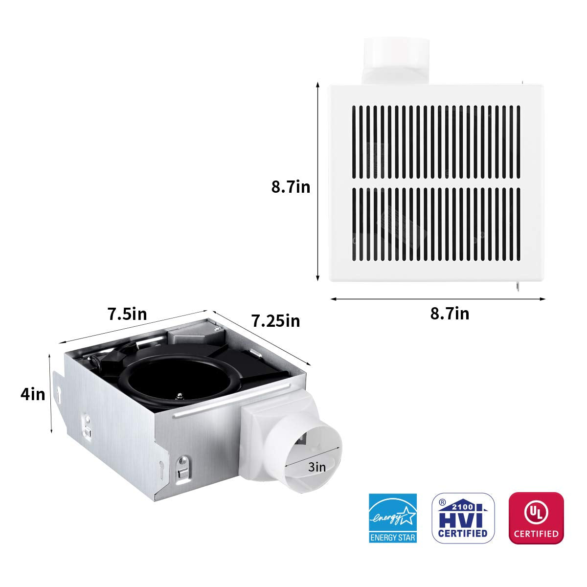 Tech Drive Bathroom Fan 50 Cfm, 1.0Sone Dc Motor With No Attic Access Needed Installation,Very Quiet Ventilation And Exhaust Fan