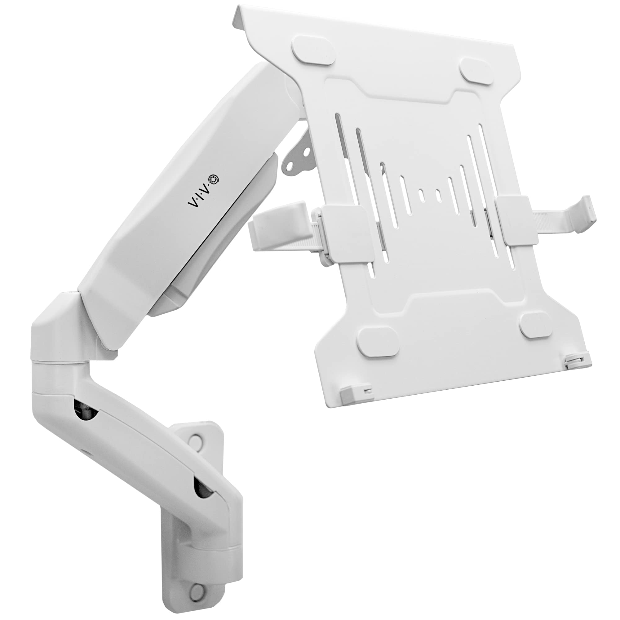 VIVO Height Adjustable Pneumatic Extended Arm Laptop Wall Mount, Full Motion Articulating Notebook Tray, Fits 10 to 15.6 inch Screen, White, MOUNT V001GLW