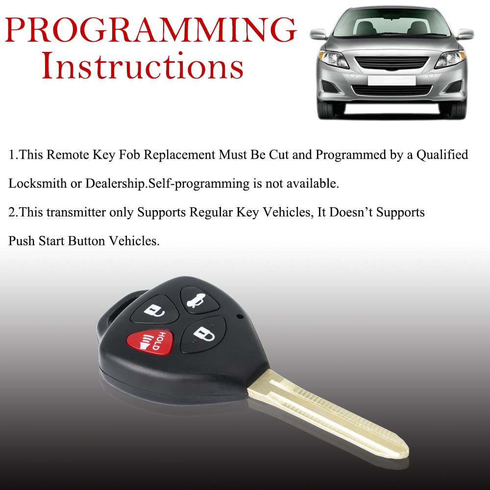 Key Fob Remote Replacement Fits For Toyota Camry 2007 2008 2009 2010 2011/Corolla 2009 2010 Hyq12Bby Keyless Entry Remote Contro