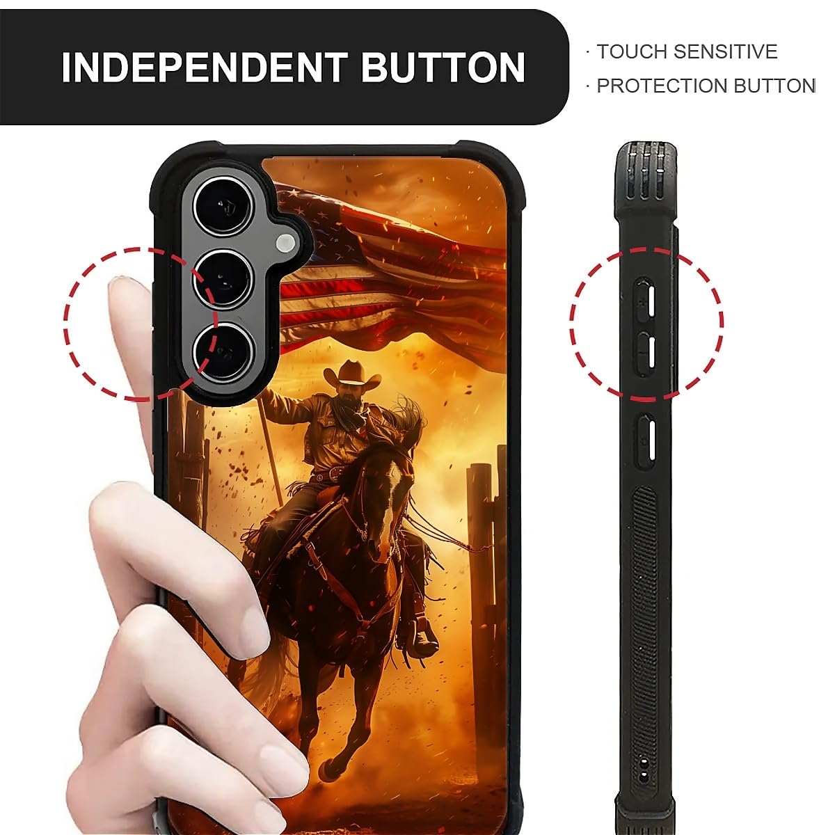 Carloca Compatible With Samsung Galaxy S24 Plus Case, Horse American Flag Cowboy Pattern For Girl Ultra Protection Shockproof So