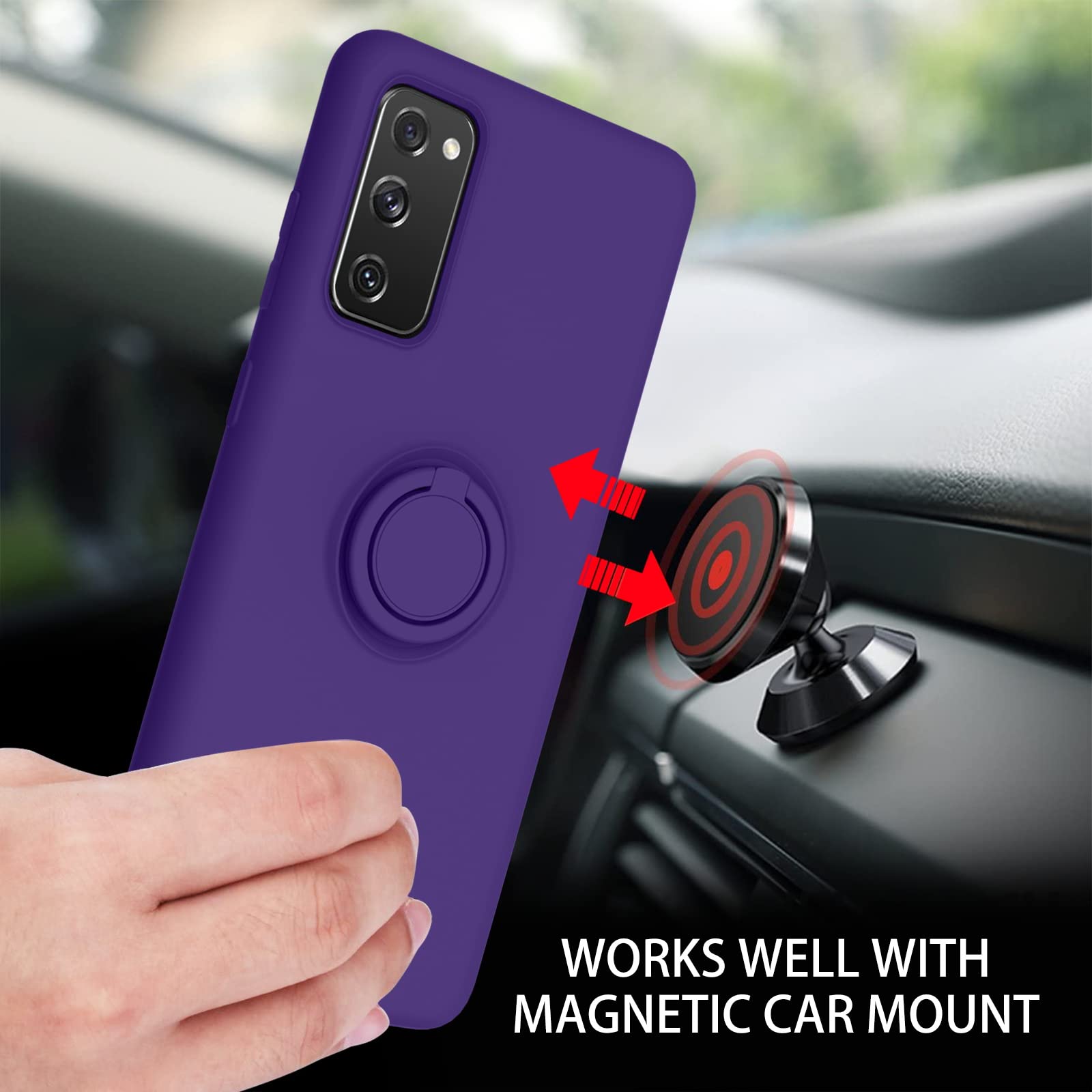 DUEDUE Samsung Galaxy S20 FE 5G/4G Case Liquid Silicone Ring Kickstand Car Mount Shockproof Dark Purple 6.5"