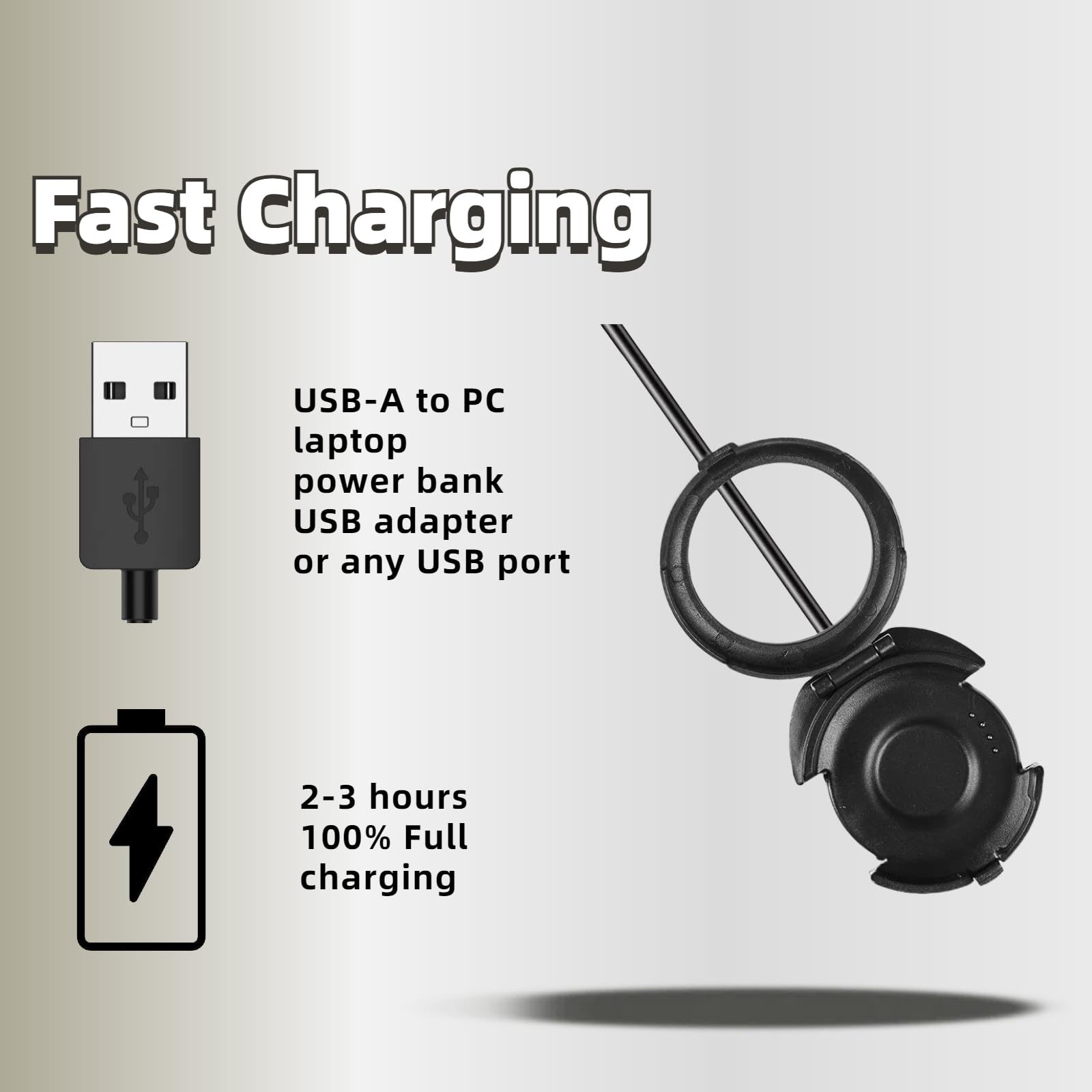 Qhbamd Charging Cable Dock Compatible For Huami Amazfit Stratos 2/2S A1609 Smart Watch, Usb Type A, 100Cm, Black