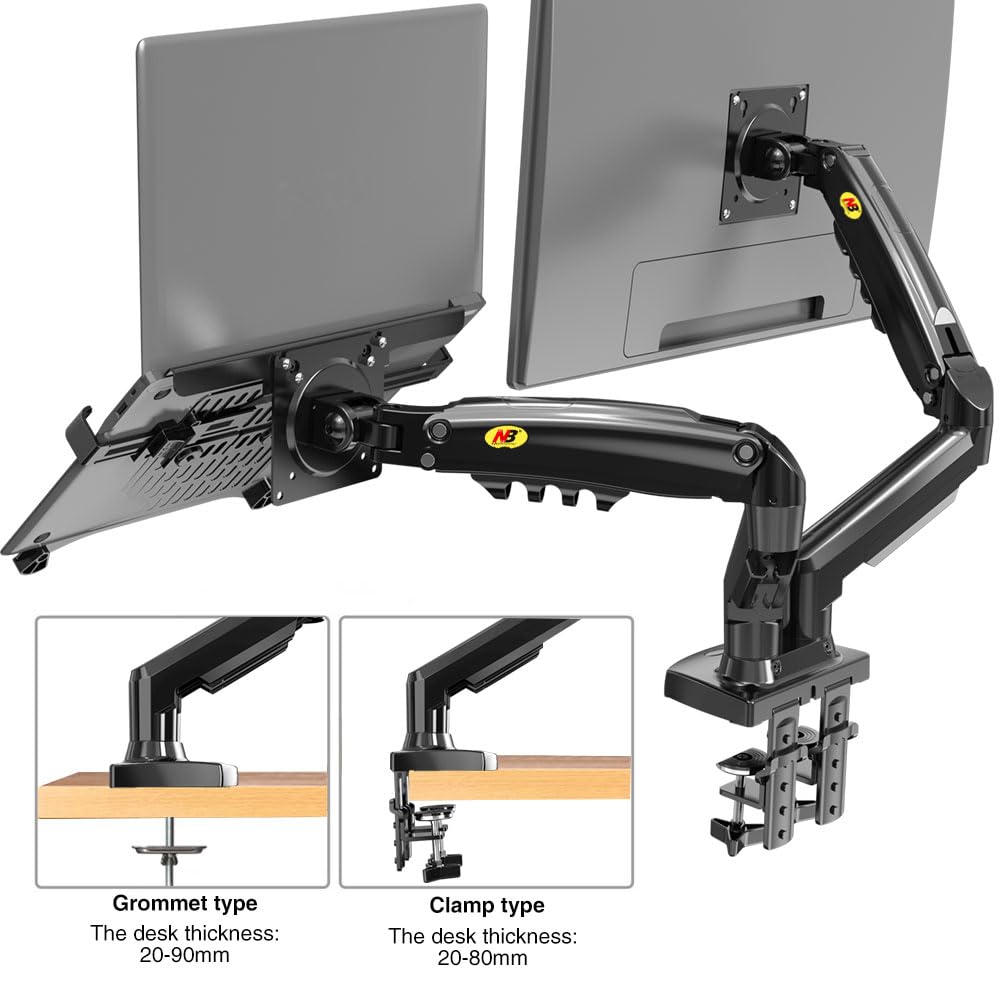 Nb North Bayou Laptop Mount With Adjustable Tray For 10-17   Notebook, Full Motion Arm With Vesa Plate For 17-30   Monitor,Clamp