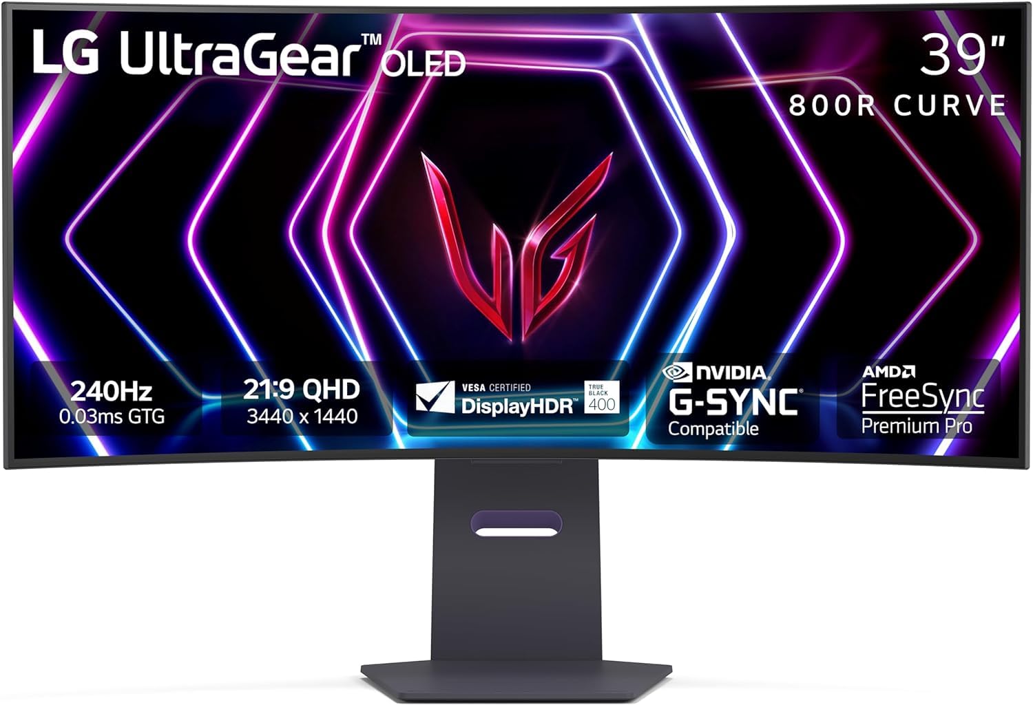 Lg 39Gs95Qe 39 Inch Ultragear Oled Curved Gaming Monitor Wqhd 800R 240Hz 0.03Ms Displayhdr True Black 400 Amd Freesync Premium P