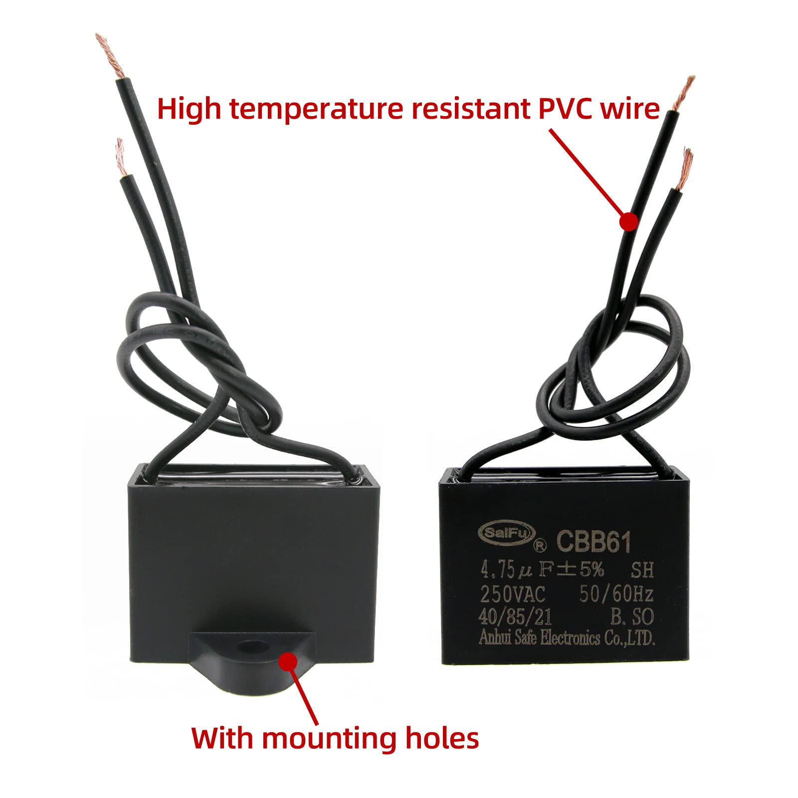 Akzytue Cbb61 Capacitor 4.75Uf 250V Ac Ceiling Fan 2 Wire 50/60Hz For Starting Electric Fan Generator Pump Motor (2 Pack)