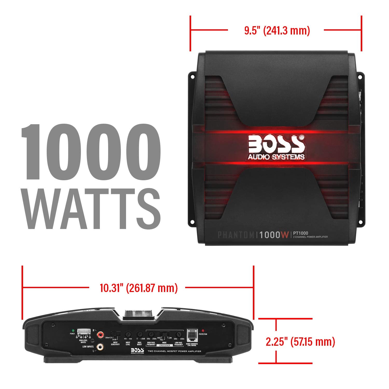Boss Audio Systems Pt1000 2 Channel Car Amplifier   1000 Watts, Full Range, Class A/B, 2 8 Ohm Stable, Mosfet Power Supply, Brid