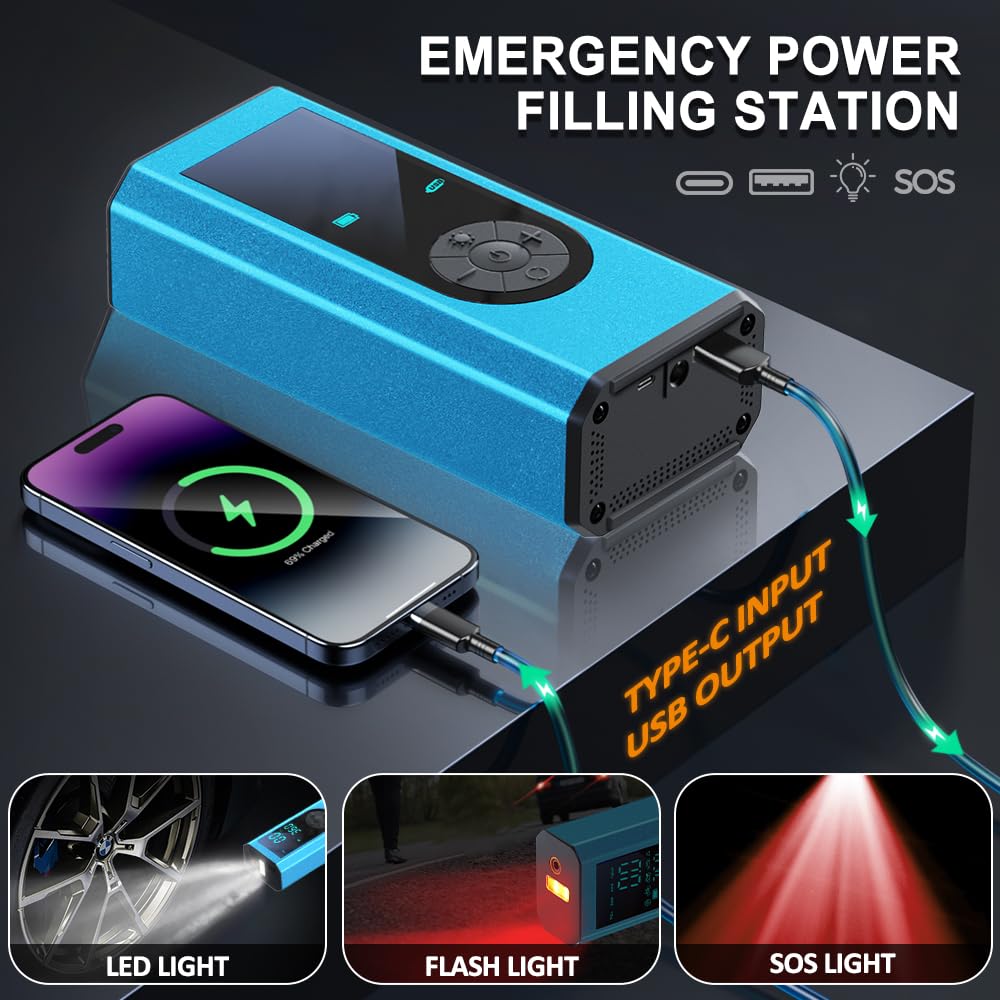 Tire Inflator Portable Air Compressor   20000Mah Cordless Air Pump, 2X Faster 150 Psi Car Tire Digital Pressure Gauge With Led L