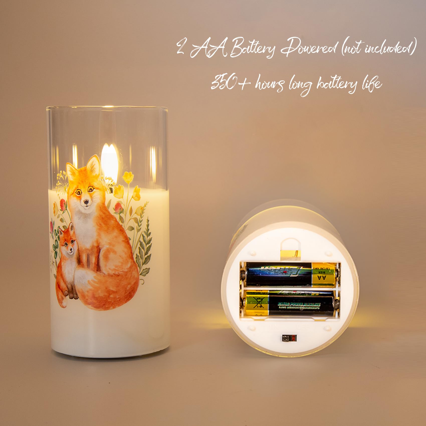 Eywamage Fox Puppy Flameless Candles In Glass Jars, Flickering Battery Led Pillar Candles With Remote Set Of 3