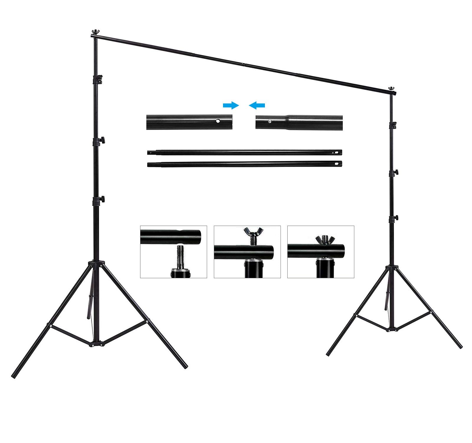 Hyj Inc Photo Background Support System With 8.5 X 10Ft Backdrop Stand Kit, 100% White Cotton Muslin Backdrop,Clamp, Carry Bag F