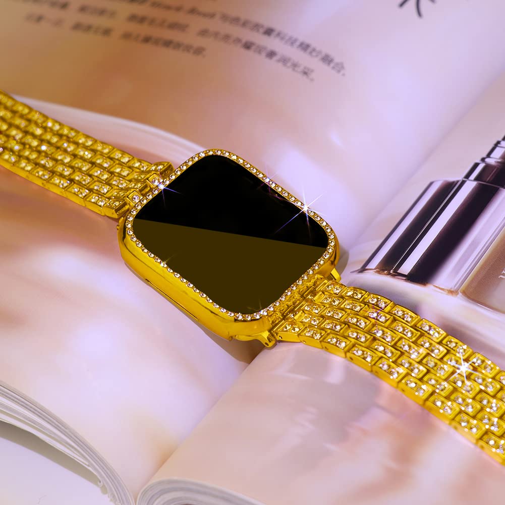 Supoix Compatible With Apple Watch Band 41Mm + Case, Women Jewelry Bling Diamond Replacement Metal Strap & Soft Tpu Bumper Prote