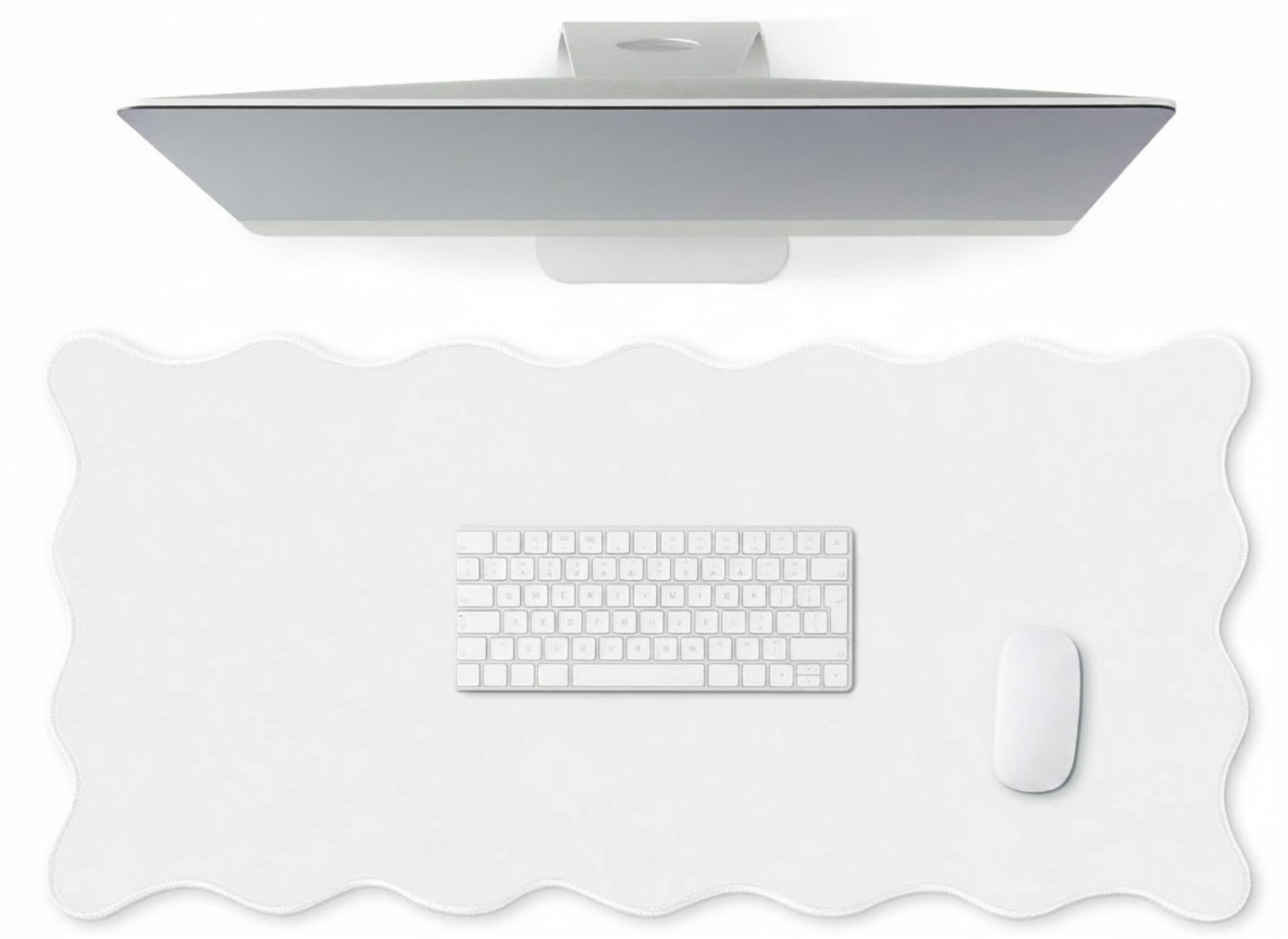 Hahafelt Scalloped Desk Mat Large Scalloped Piping Cute Desk Mat Aesthetic Preppy Table Pad Large Nonslip Pad with Edge Stitchin