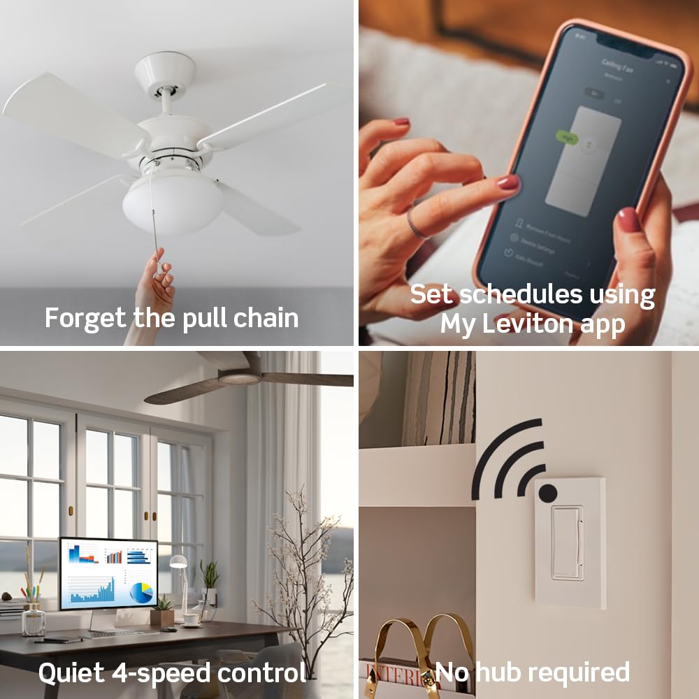 Leviton Decora Smart Fan Speed Controller, Wi Fi 2Nd Gen, Neutral Wire Required, Works With My Leviton, Alexa, Google Assistant,