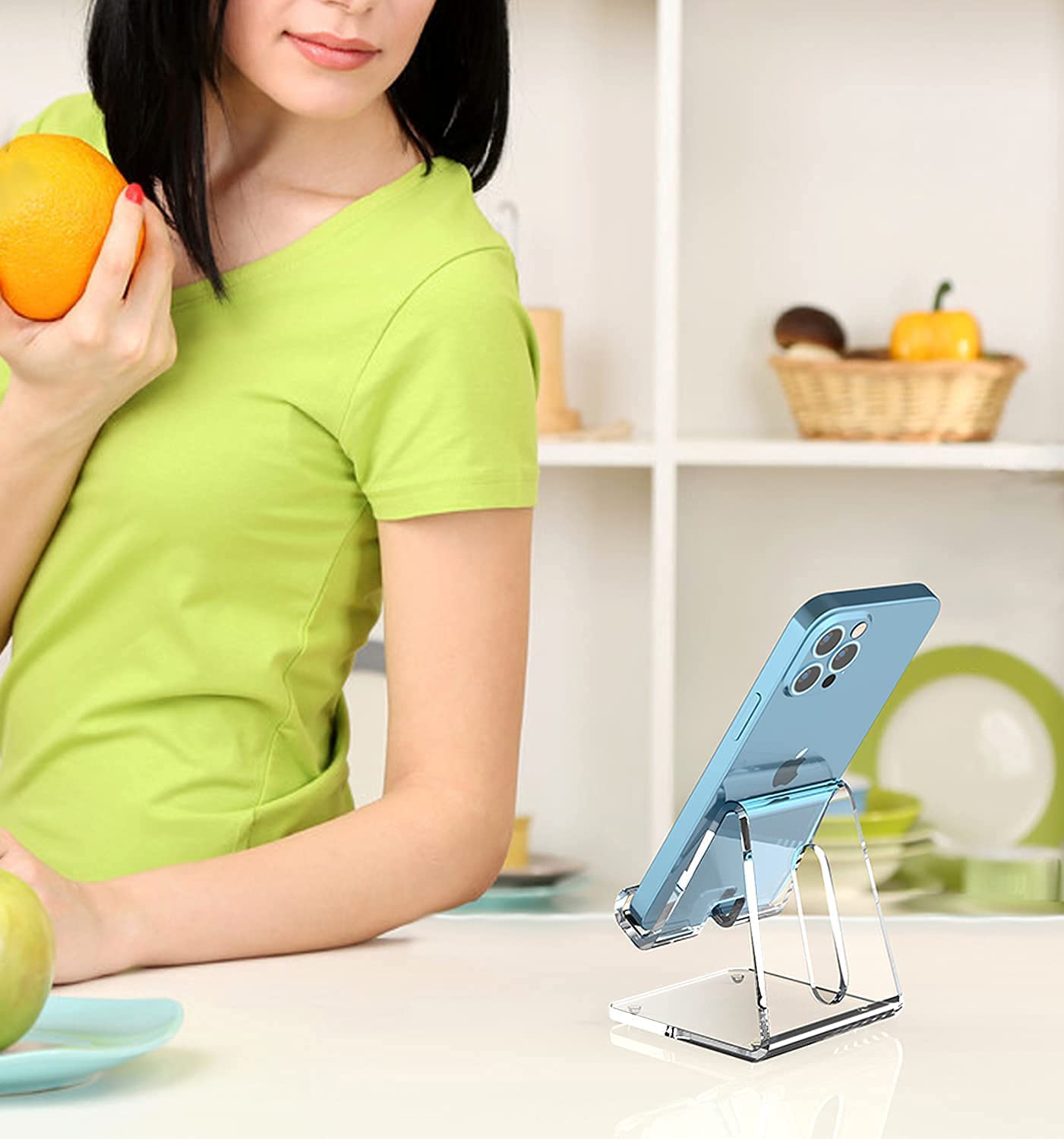 Crpich Acrylic Cell Phone Stand, Portable Clear Phone Stand For Desk, Compatible With Phone15 14 13 Pro Max Mini 12 11 Plus Se,