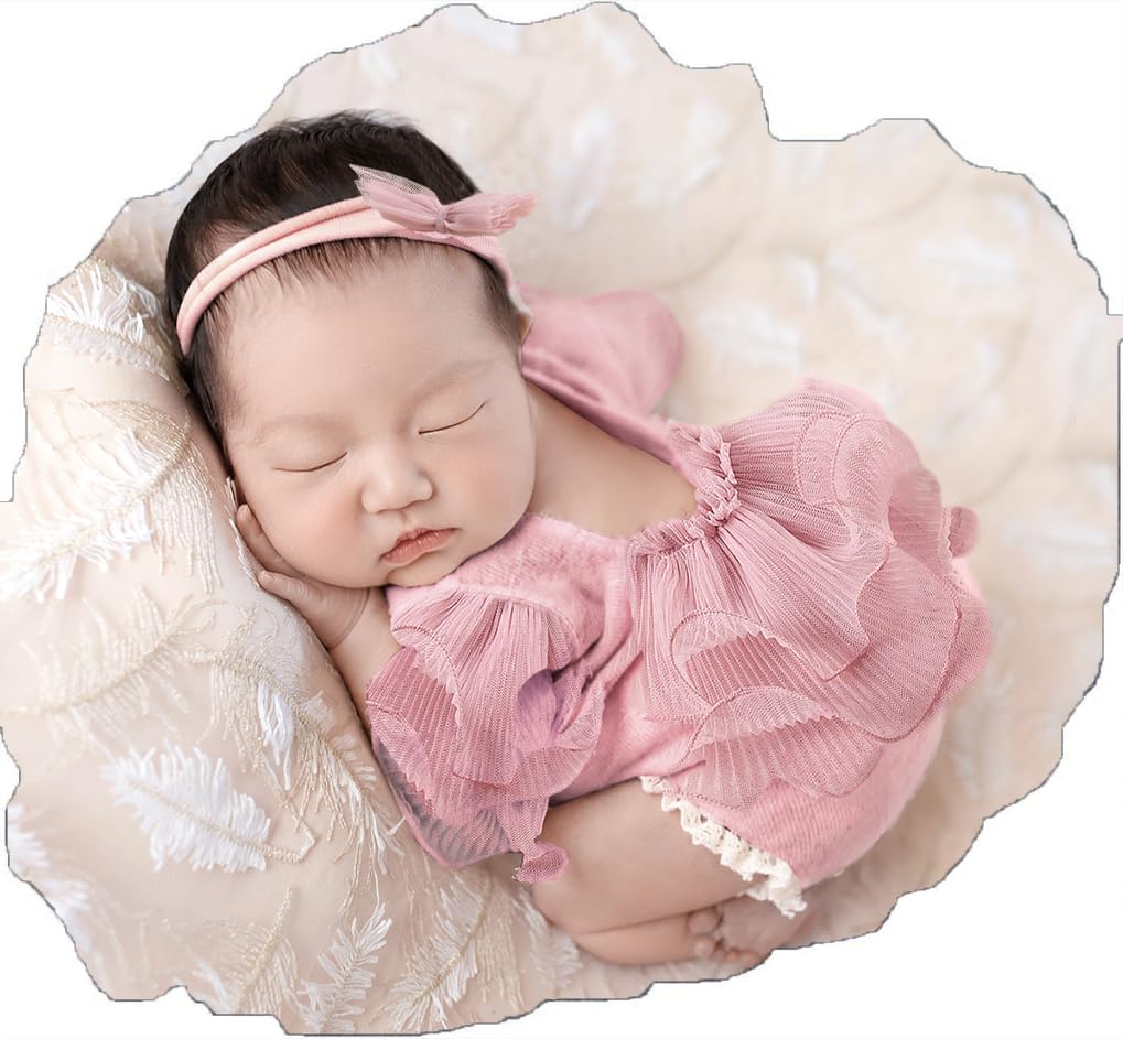 Ylsteed Newborn Photography Outfits Girl Newborn Photography Props Lace Romper With Headband Newborn Infant Photo Shoot Outfits