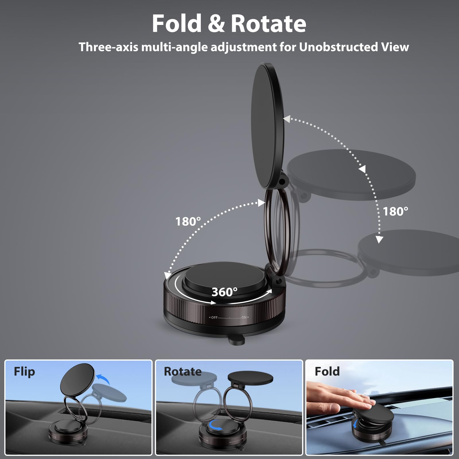 Jiunai Car Phone Holder For Mag Safe Suction Cup Mount Strong Magnets Fold Rotate Spin Magnetic Phone Holder Stand Hands Free Tr