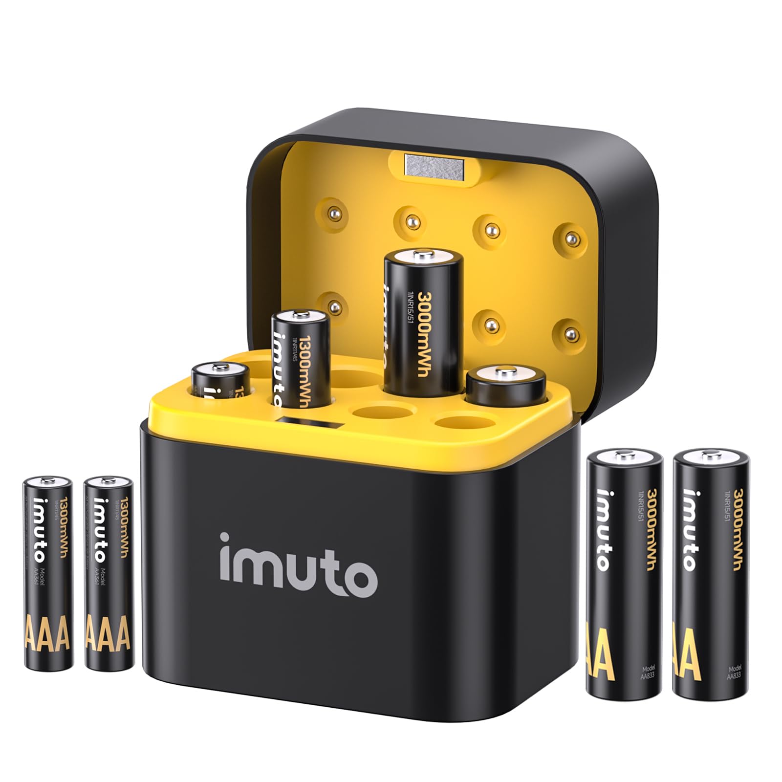 imuto Rechargeable 4 AAA and 4 AA Batteries Lithium with Charger,8 Pack 1.5 V Triple A Double A Batteries Rechargeable, Long Las