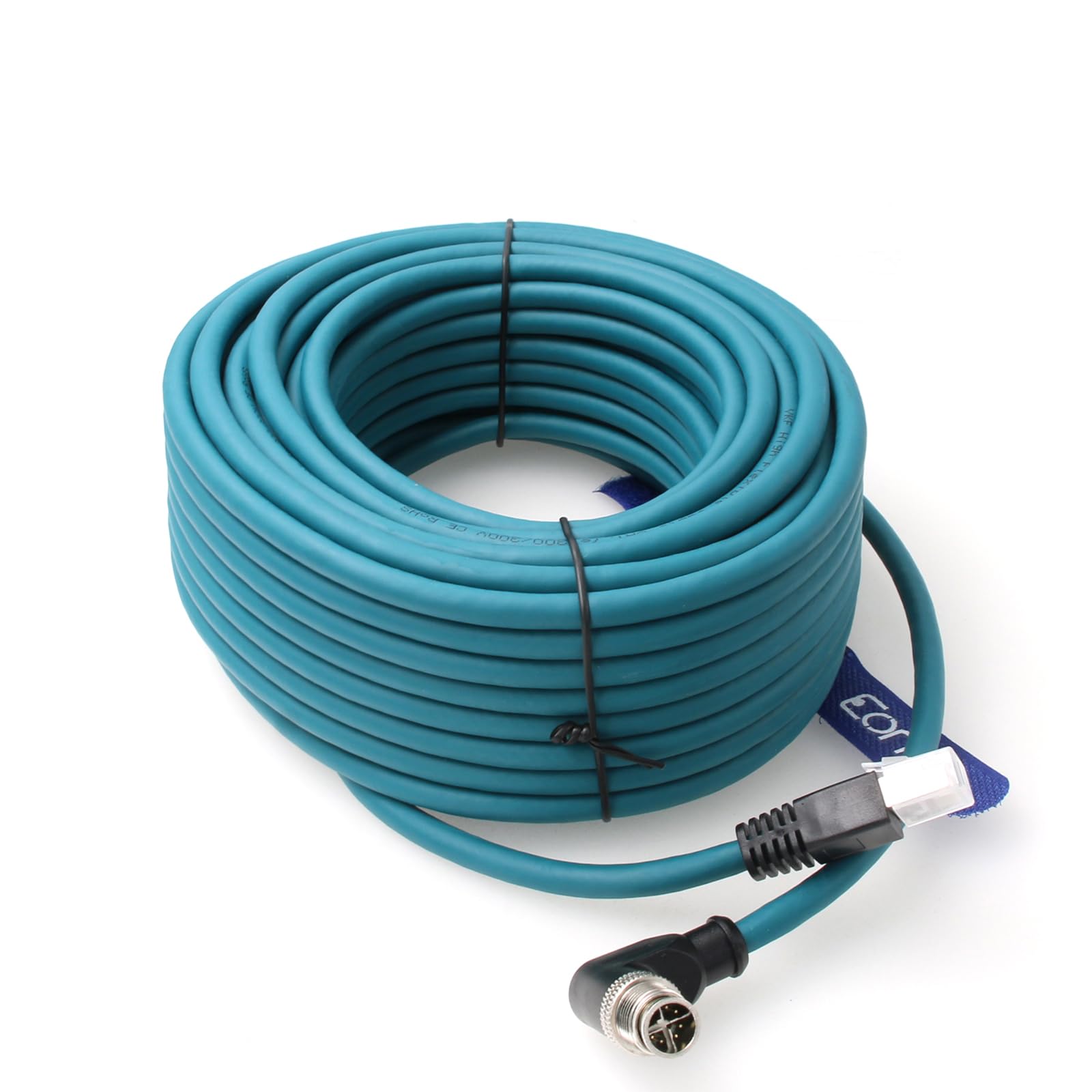Eonvic Ethernet Shielded Cable M12 X Type 8 Position To Rj45 Cat 7E Waterproof Industrial Network High Flex Cable For Cognex (20M, Right Angle X Code Blue)