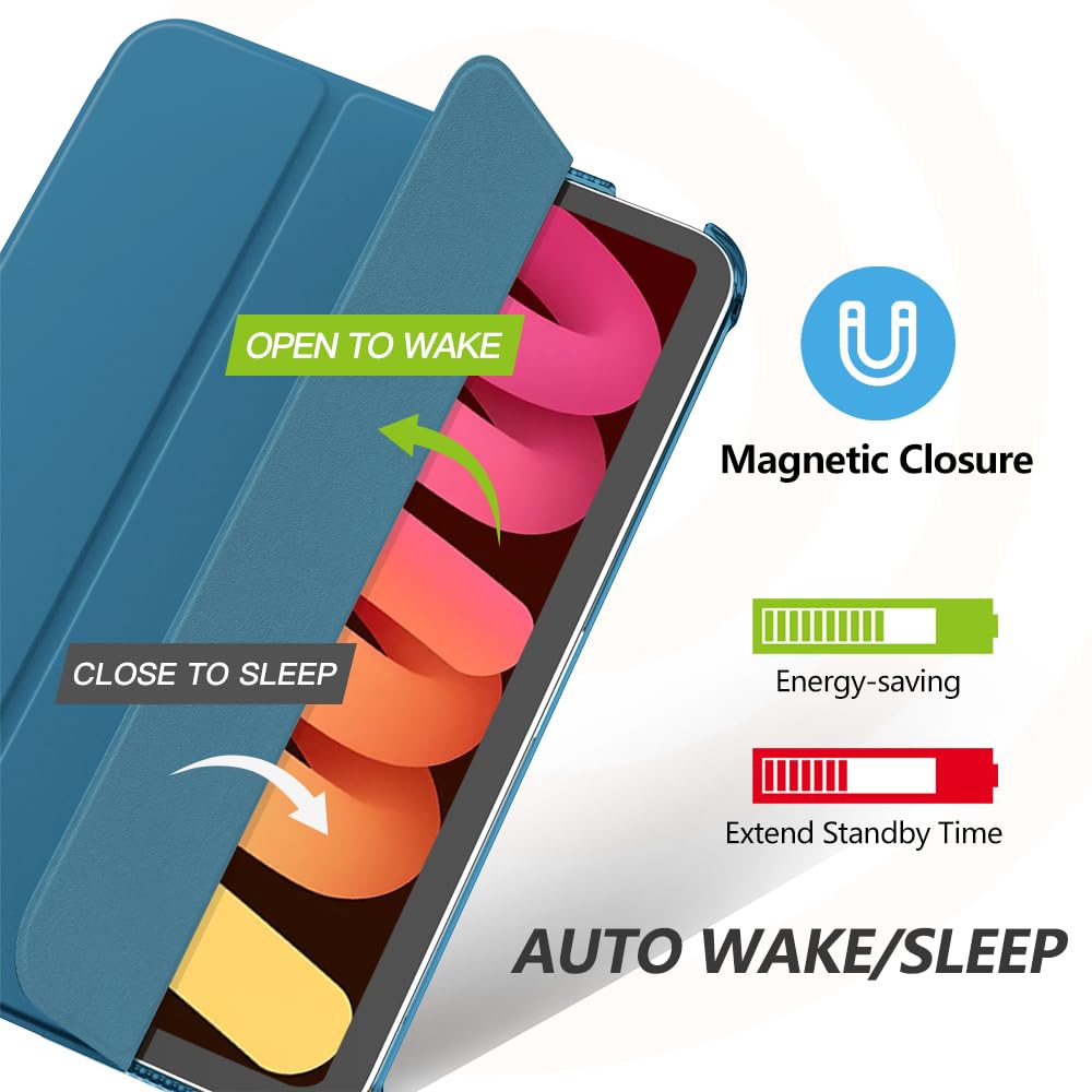 MoKo for iPad Mini 7 (A17 Pro) Case 2024,iPad Mini 6 Case 2021,8.3 inch iPad Mini 7th/6th Generation Case,Slim Lightweight Hard Back Shell Stand Cover for iPad Mini 2024 with Touch ID, Peacock Blue