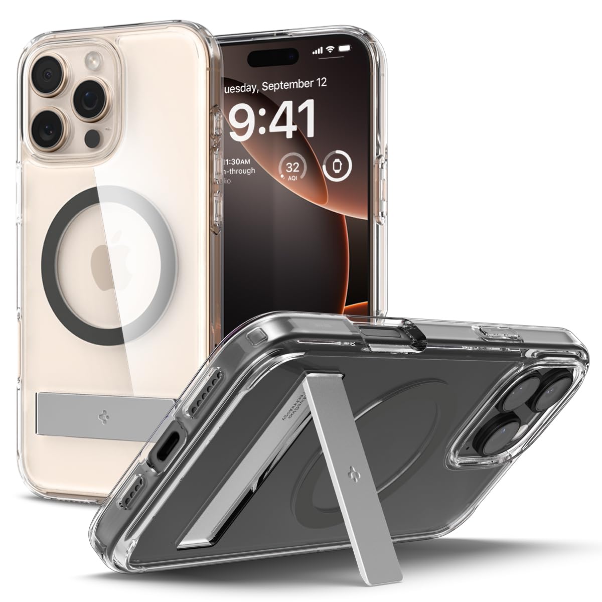 Spigen Ultra Hybrid S MagFit Designed for iPhone 16 Pro Max Case [Kickstand] [Anti Yellowing], Compatible with MagSafe - Graphit