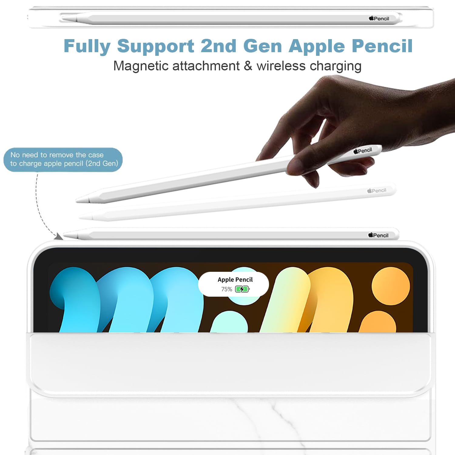 Imieet Ipad Mini 7 Case 2024 (A17 Pro), Ipad Mini 6 Case (8.3 Inch,2021 Model), Ipad Mini 7Th/6Th Generation Case With Pencil Holder, Trifold Stand Smart Case With Soft Tpu Back,Marble White