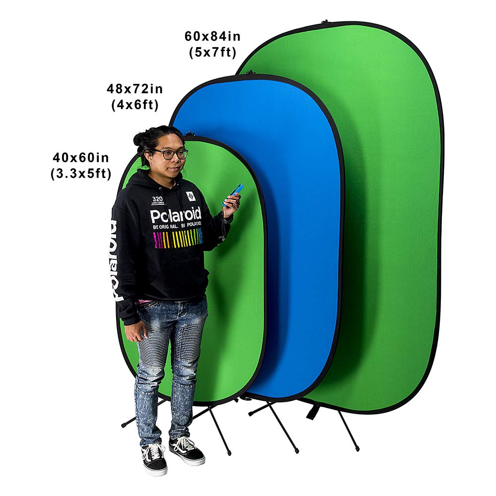 Fotodiox Pro Collapsible Background Kit   48X72In (4X6Ft) Chromakey Green/Chromakey Blue 2 In 1 Background Panel With 2.1M Stand
