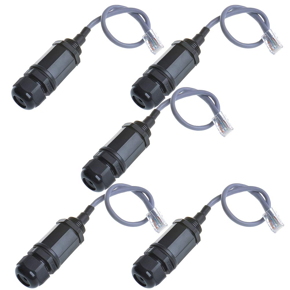 Anmbest 5Pcs M20 Rj45 Waterproof Cat5 8P8C Connector Ip67 Ethernet Lan Cable Connector Double Head With Cat5 Network Cable Outdo