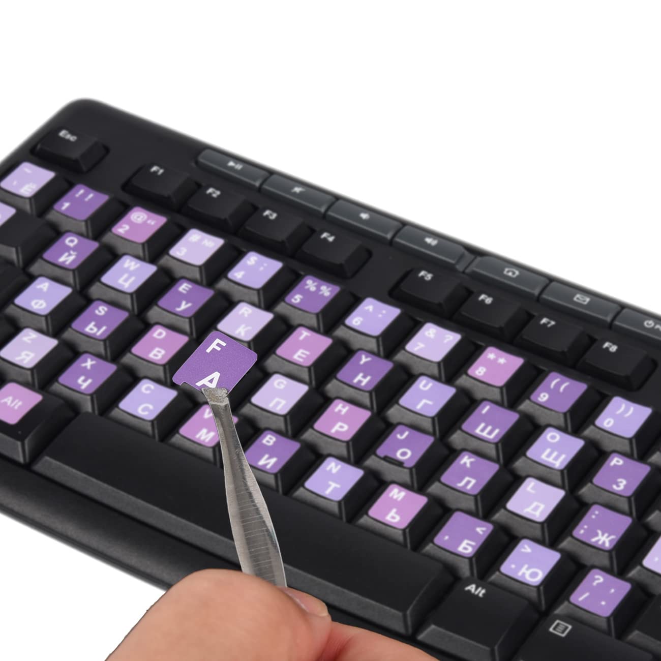 2Pcs Russian Keyboard Stickers, Cyrillic Keyboard Replacement Letter Sticker Purple Background With White Lettering, Keyboard Le