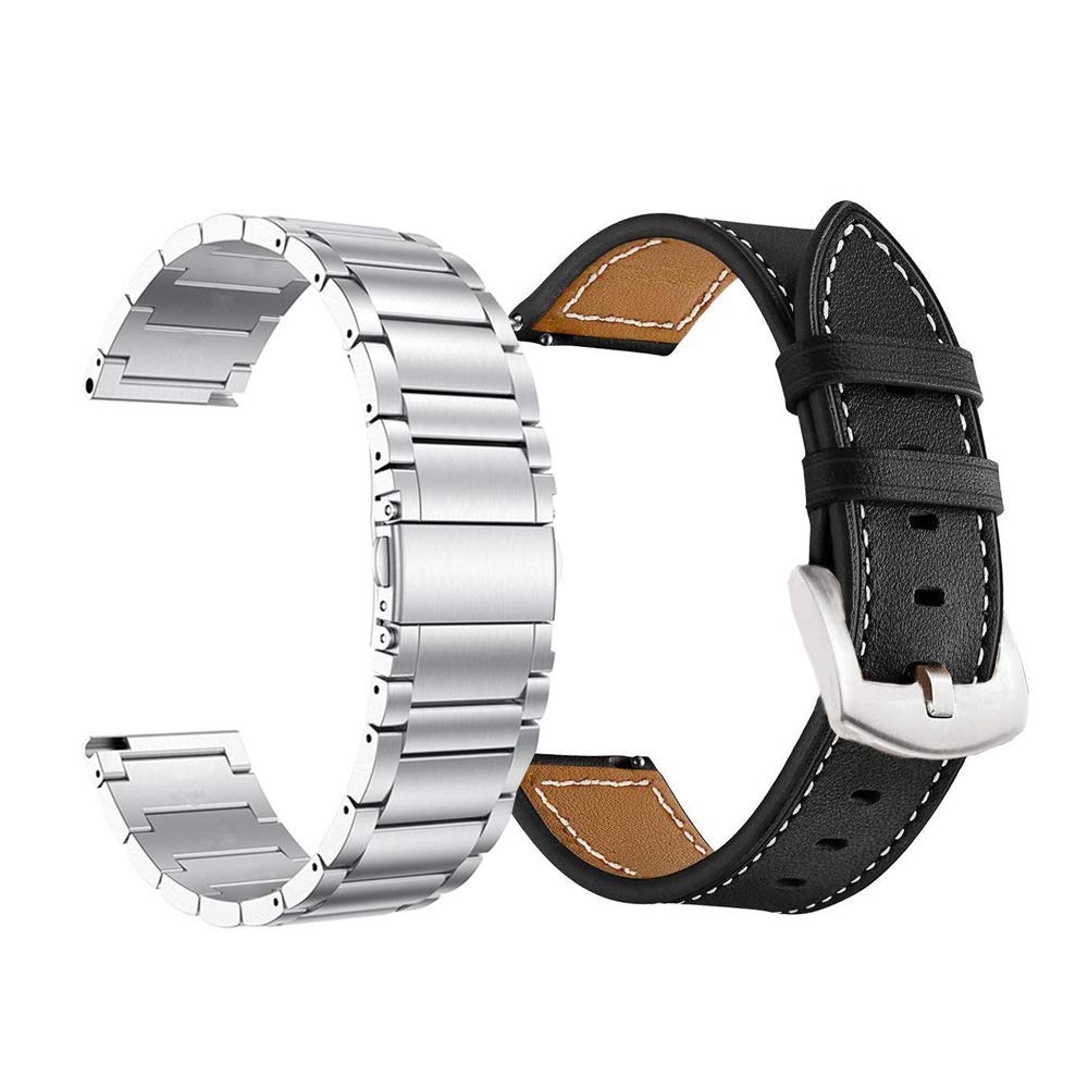 Yeejok Galaxy Watch 3 41Mm Bands Leather+Metal For Men Women, Galaxy Watch Active 2 44Mm Bands, 20Mm Bands Replacement Compatibl