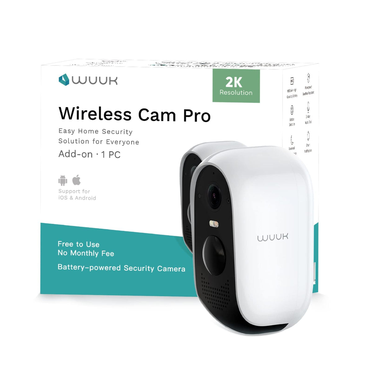 WUUK Add-on Outdoor Camera, Requires Base Station, Home Security Cameras Wireless Outdoor, 2K HD, No Monthly Fee, Compatible wit