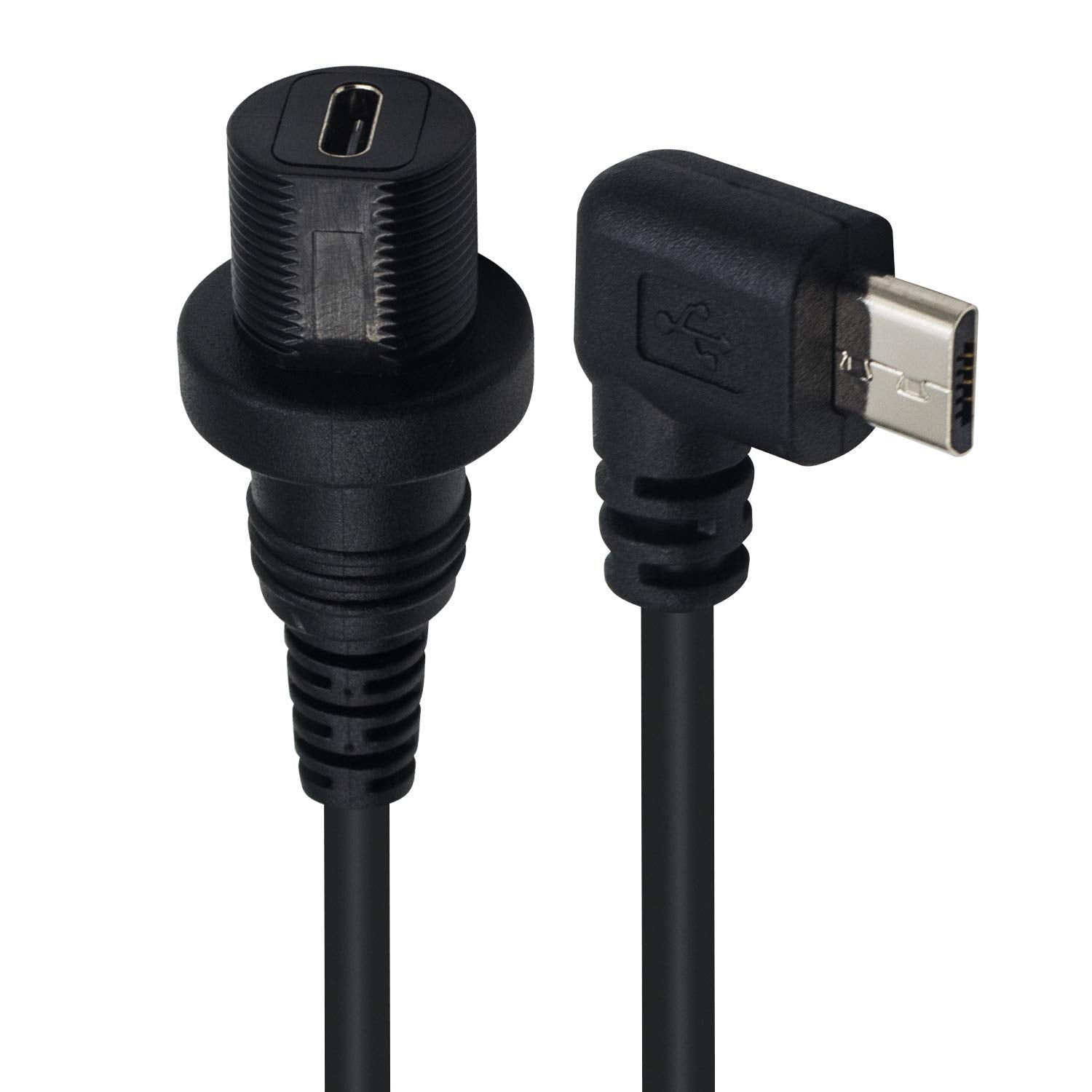 Duttek Micro Usb Panel Mount Cable, Left Angled 90 Degree Micro Usb Mount Extension Dash Flush Cable Male To Female For Car, Boa