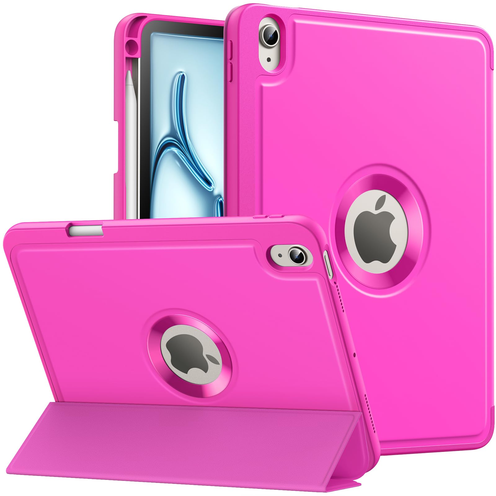 MoKo for iPad Air 11 Inch Case (M2) 2024, iPad Air 6th Generation Case/iPad Air 5th/4th Gen 2022/2020 with Pencil Holder, Smart Trifold Protective iPad Case, Hollow Logo/Auto Wake/Sleep, Pitaya Red