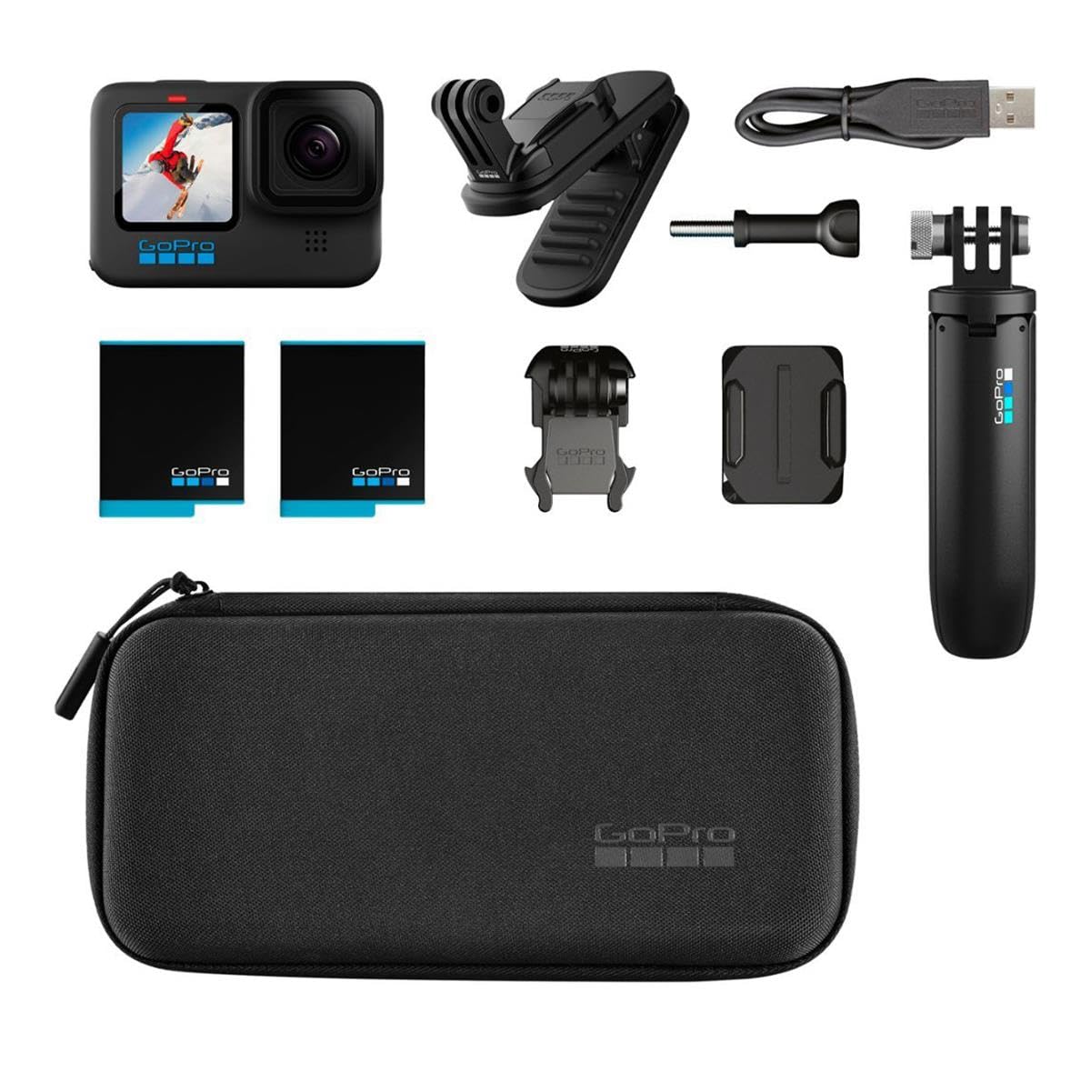 Gopro Hero10 Black Accessory Bundle - Includes Hero10 Camera, Shorty (Mini Extension Pole + Grip), Magnetic Swivel Clip, Recharg