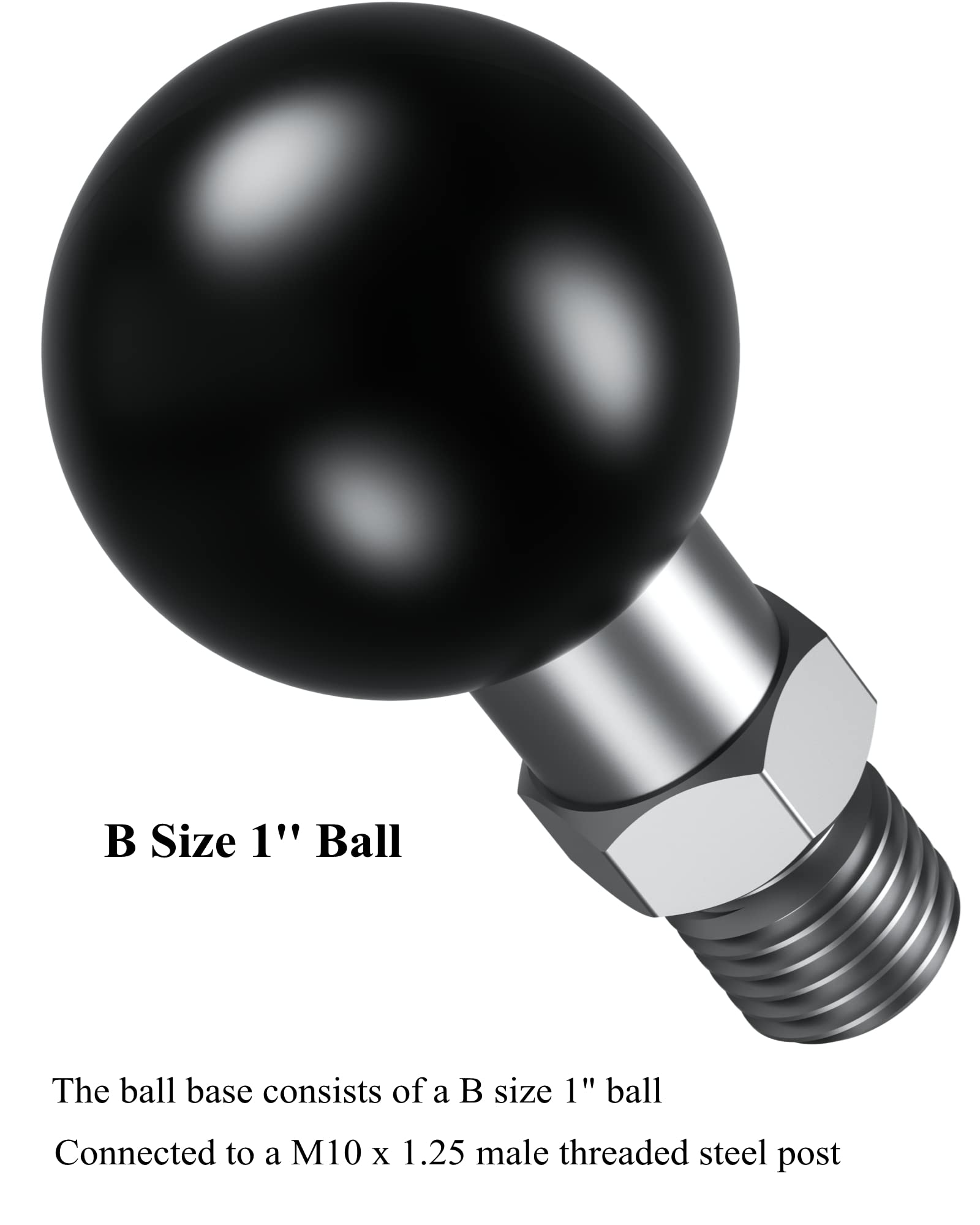 Brcovan 2 Pack, 1'' Ball Adapter With M10 X 1.25 Threaded Post Compatible With Ram Mounts B Size 1 Inch Ball Double Socket Arm