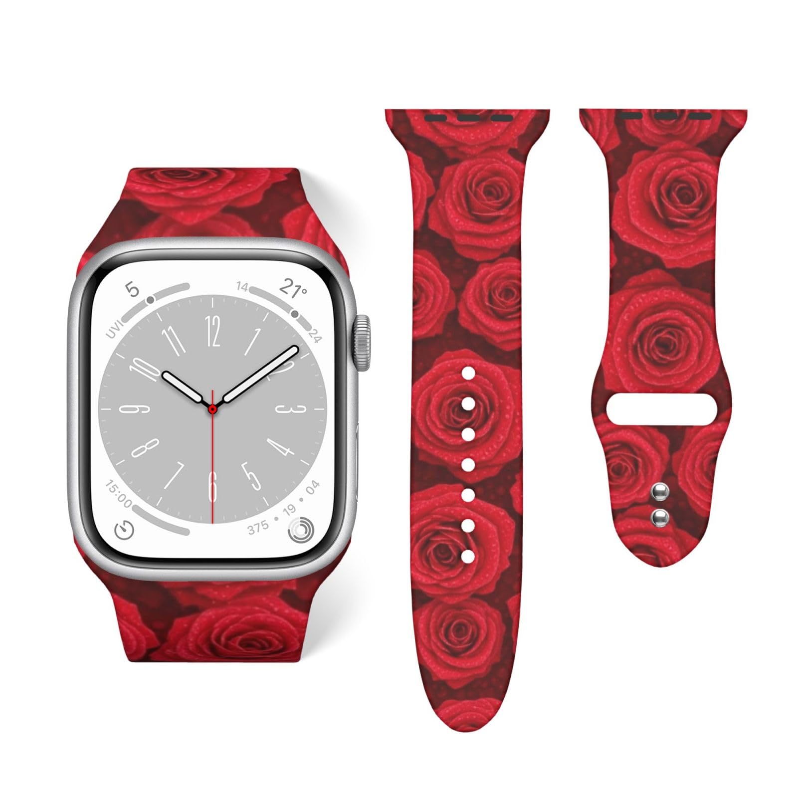 Waterproof Bands Compatible with Apple Watch Red Rose, Silicone Bands for Women and Men