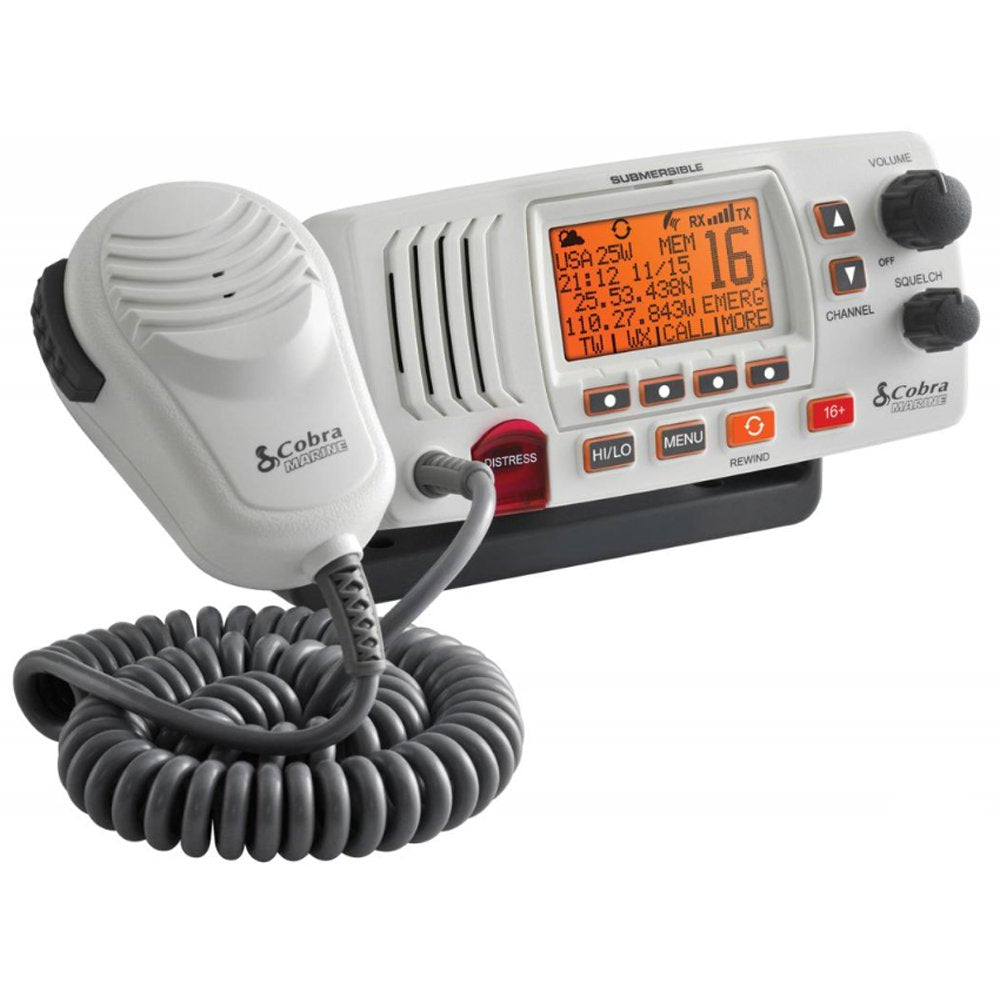Cobra Mr F57W Fixed Mount Vhf Marine Radio     25 Watt Vhf, Gps Capability, Submersible, Lcd Display, Noise Cancelling Microphon