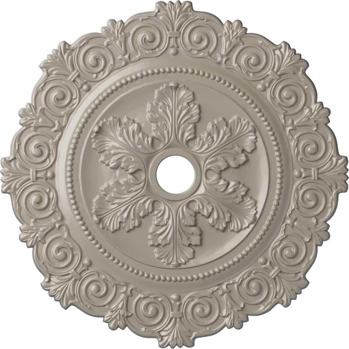 33 1/4OD x 3 5/8ID x 1P Scroll Medallion (Fits Canopies up to 3 5/8), Hand-Painted Pearl White