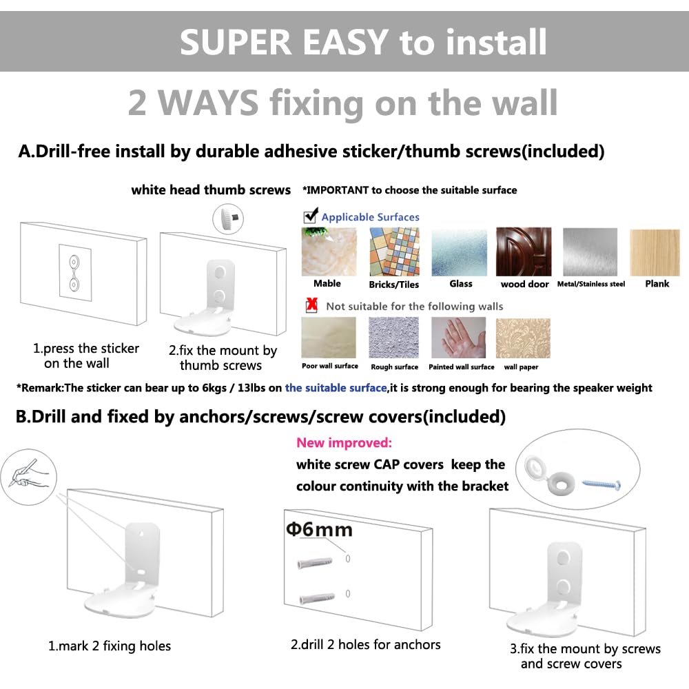 Emaquin Wall Mount Bracket For Sonos Roam 2/Sonos Roam/Sonos Roam Sl(Drill Free,Sturdy Metal,Enduring Paint Finish,Easy Install
