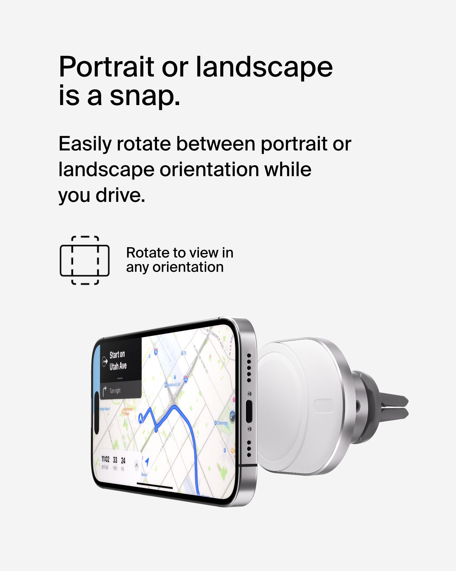 Belkin MagSafe Compatible Wireless Car Charger with 15W Fast Charging, Powerful Magnetic Vent Holder for iPhone 16, 15, 14, 13, and 12 Series, Secure Car Phone Mount   White