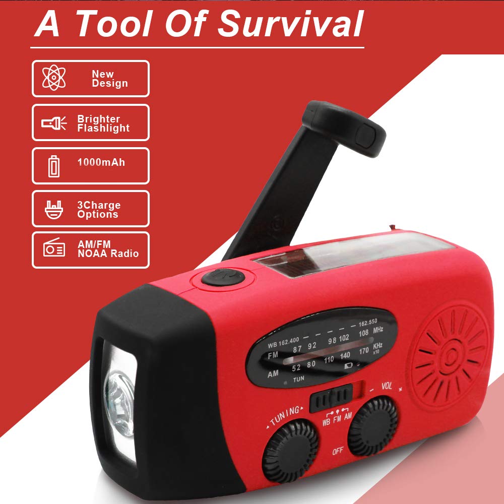 Upgrade Portable Solar Emergency Weather Radio Hand Crank Am/Fm Noaa Survival Radios With Led Flashlight 2000Mah Power Bank For