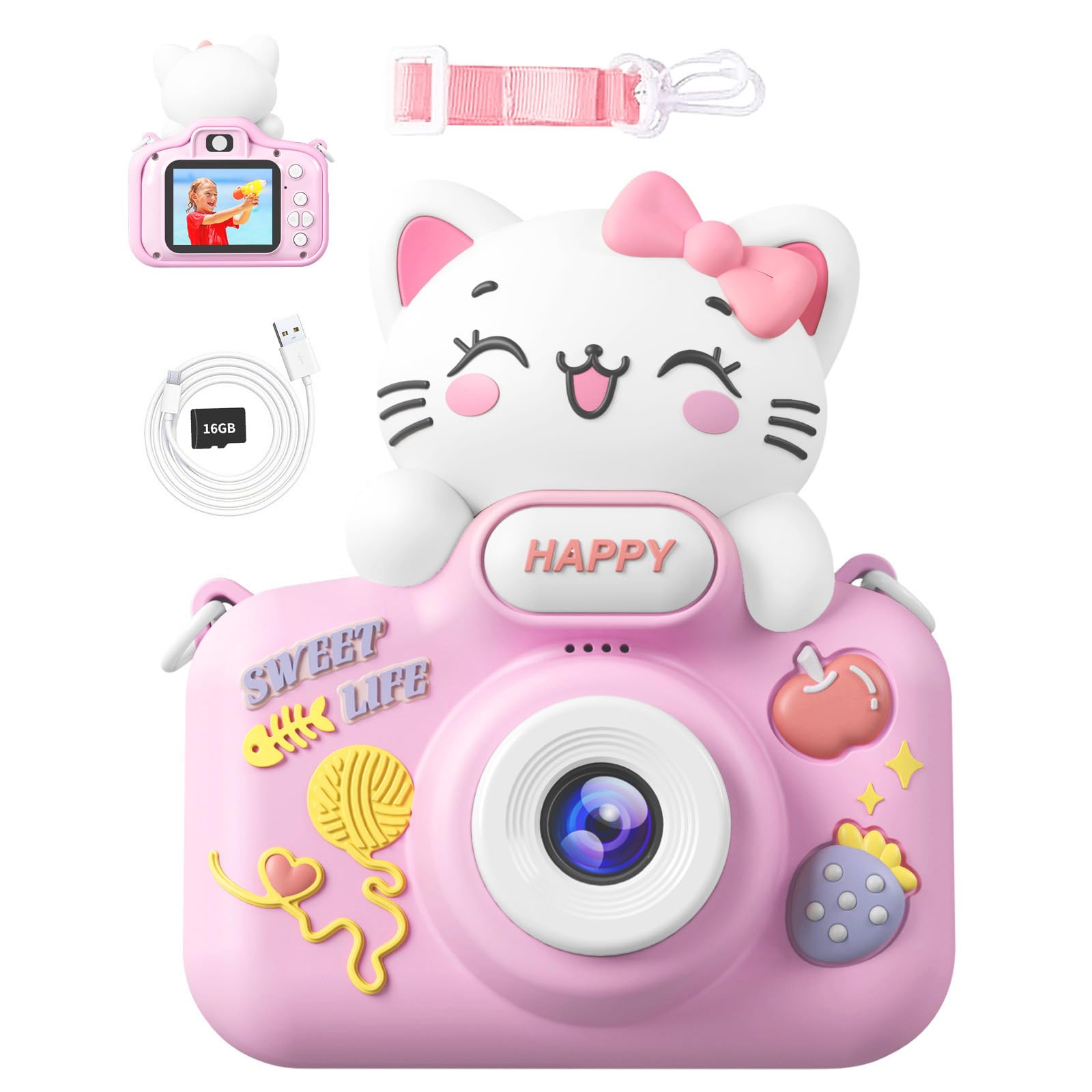 Kids Camera for 3 4 5 6 7 8 9 Years Old, 48MP Dual Lens Kids Digital Camera Toys Christmas Birthday Gifts, 1080P HD Video with 1