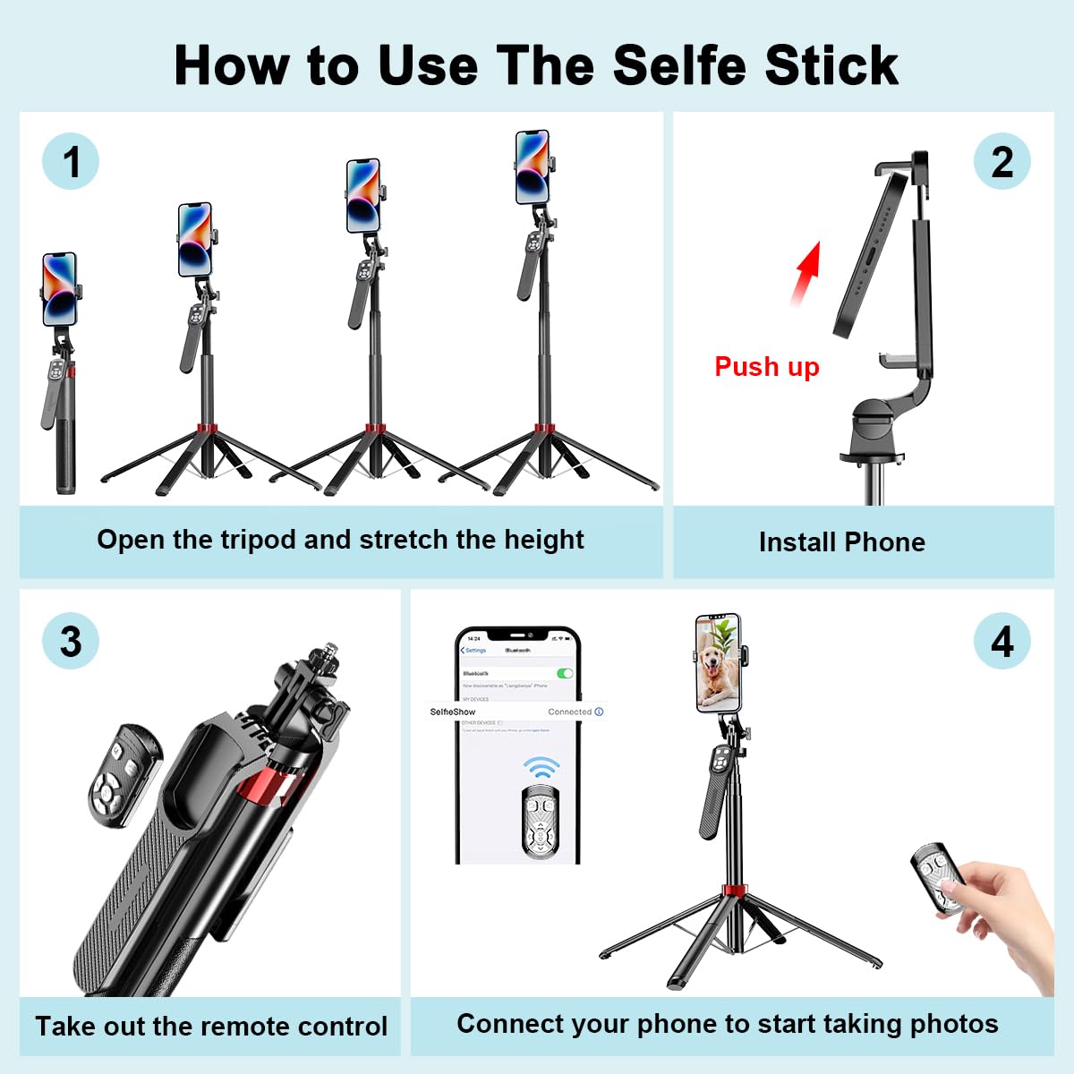 Extendable Phone Tripod, 71'' Selfie Stick Phone Vlog Tripod Stand Quadrapod With All In 1 Phone Clip, Travel Tripod Phone Holde