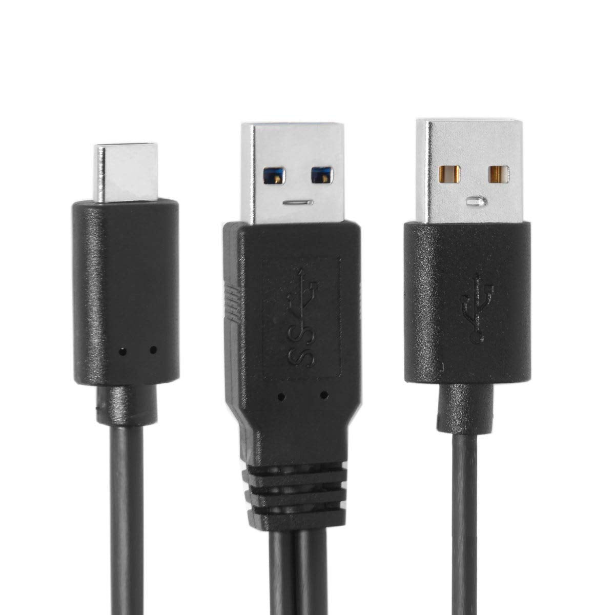 Cablecc Type-C Usb-C To Usb 3.0 Male & Usb 2.0 Dual Power Data Y Cable For Laptop & Hard Disk