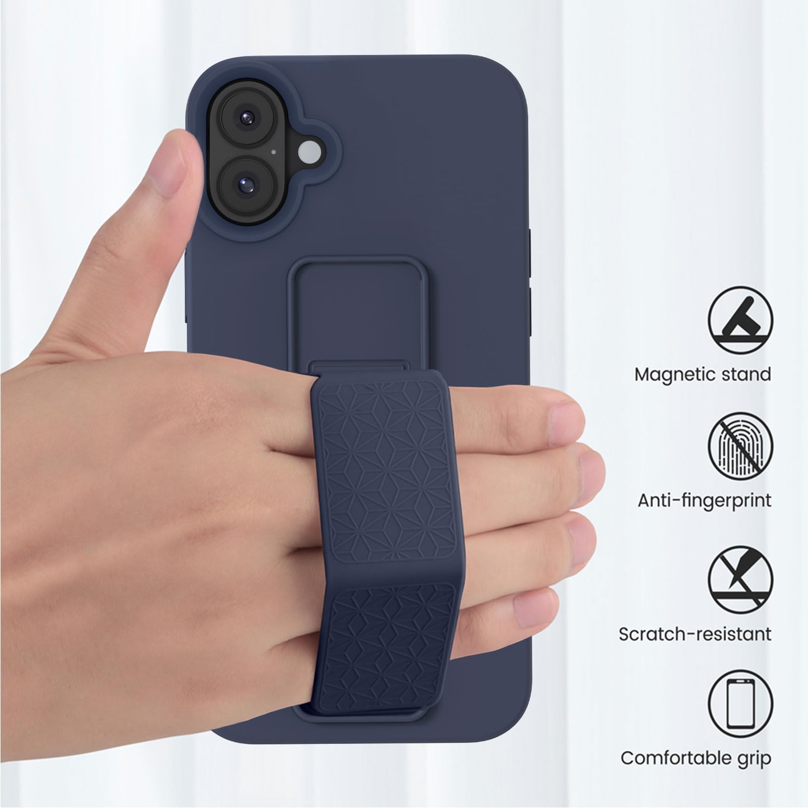 Laudtec Silicone Kickstand Case Compatible With Iphone 16 Case Vertical And Horizontal Stand Hand Strap Metal Kickstand, Flexibl