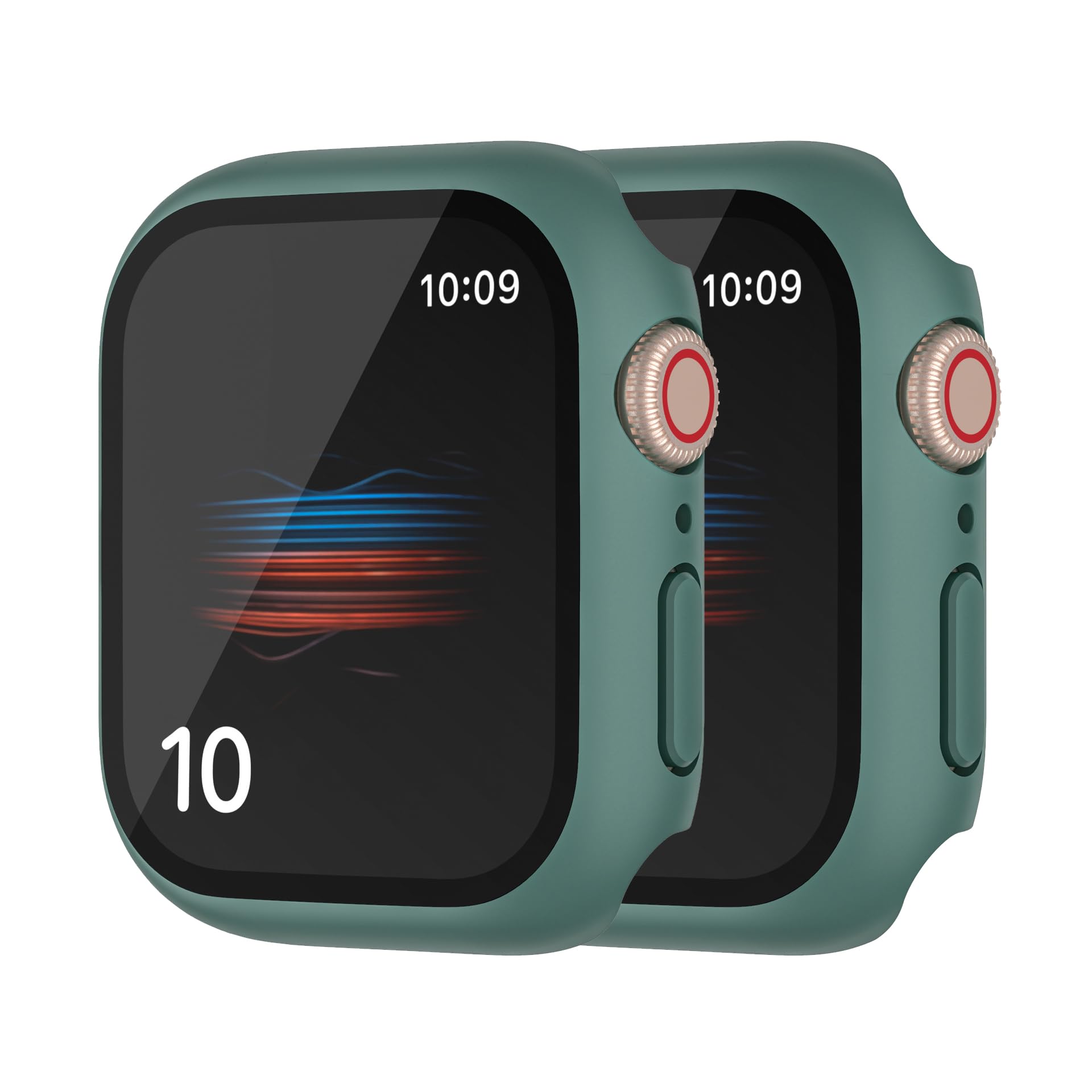 HANKN 2 Pack Hard PC Case with Button for Apple Watch Series 11 10 46mm Tempered Glass Screen Protector Case, Full Coverage Shoc