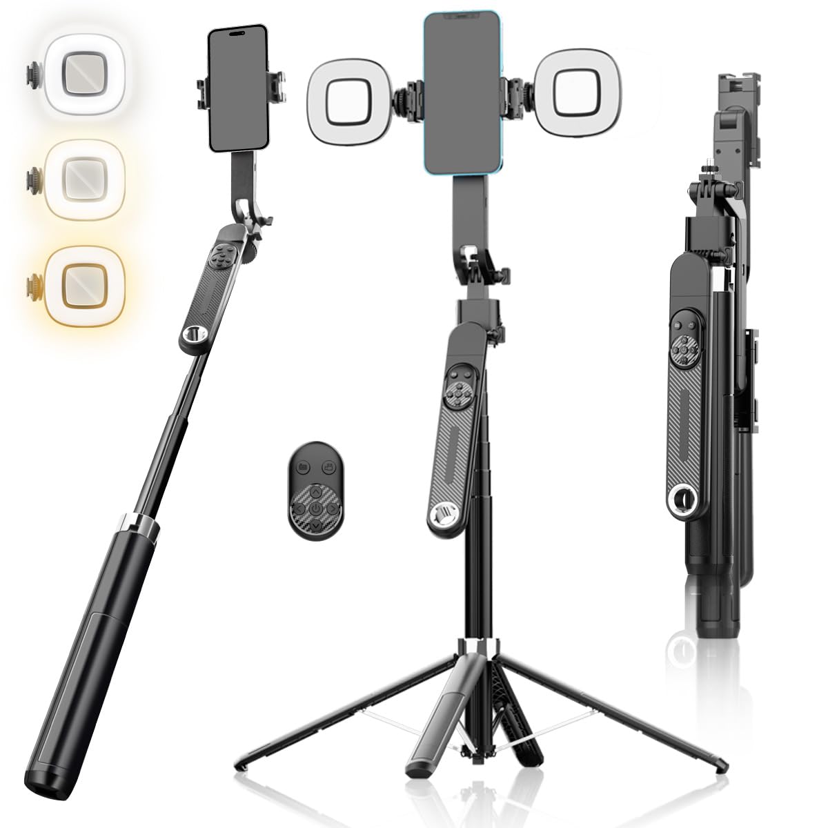 Performance Master 71 Smart Tracking Selfie Stick & Tripod, Auto Face Tracking 360 Rotation, 2 LED Lights, AI Gesture Control, A