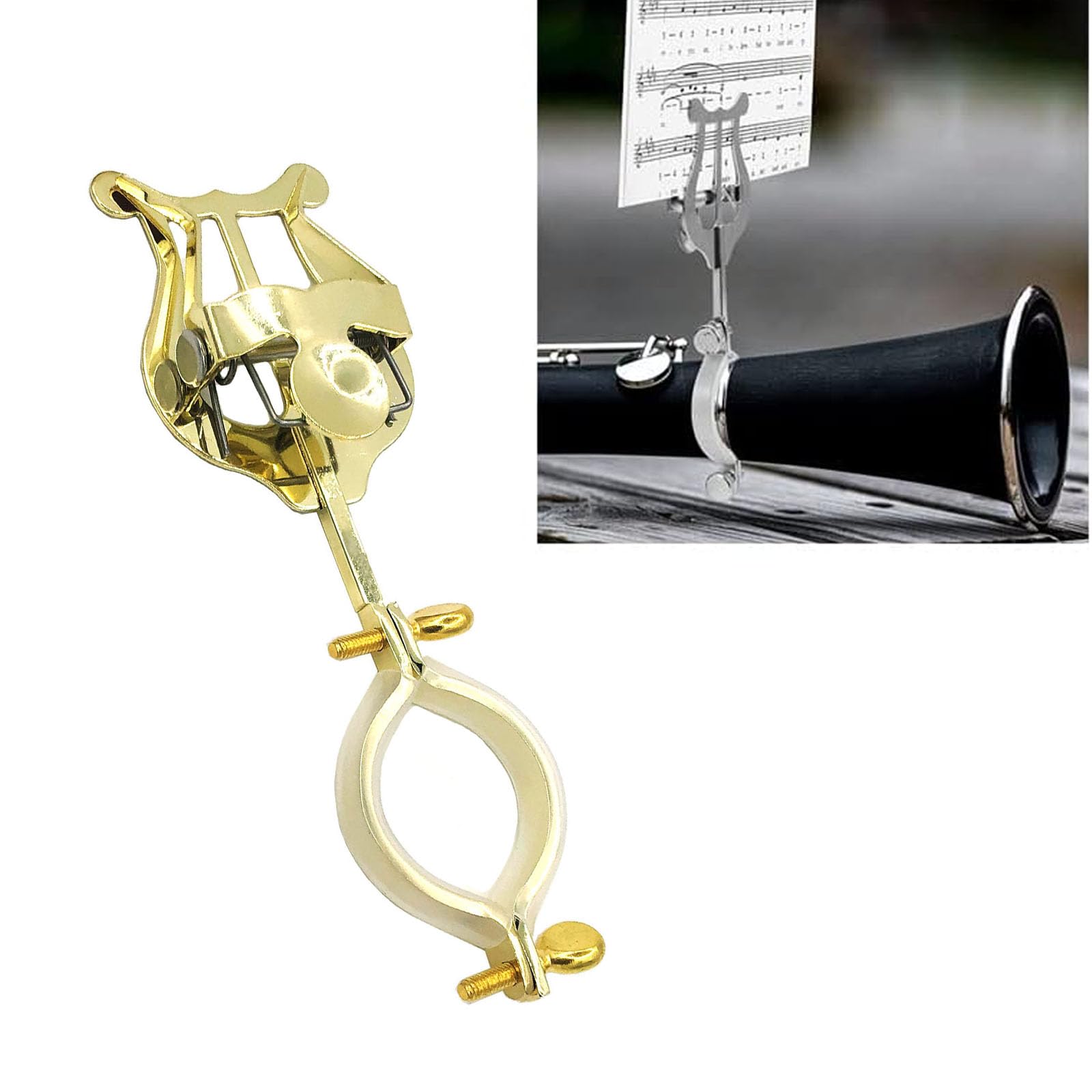Tuoren Clarinet Marching Lyre Metal Plating Clamp On Clarinet Lyre Music Sheet Holder Clip For Clarinet Marching Band Beginner P