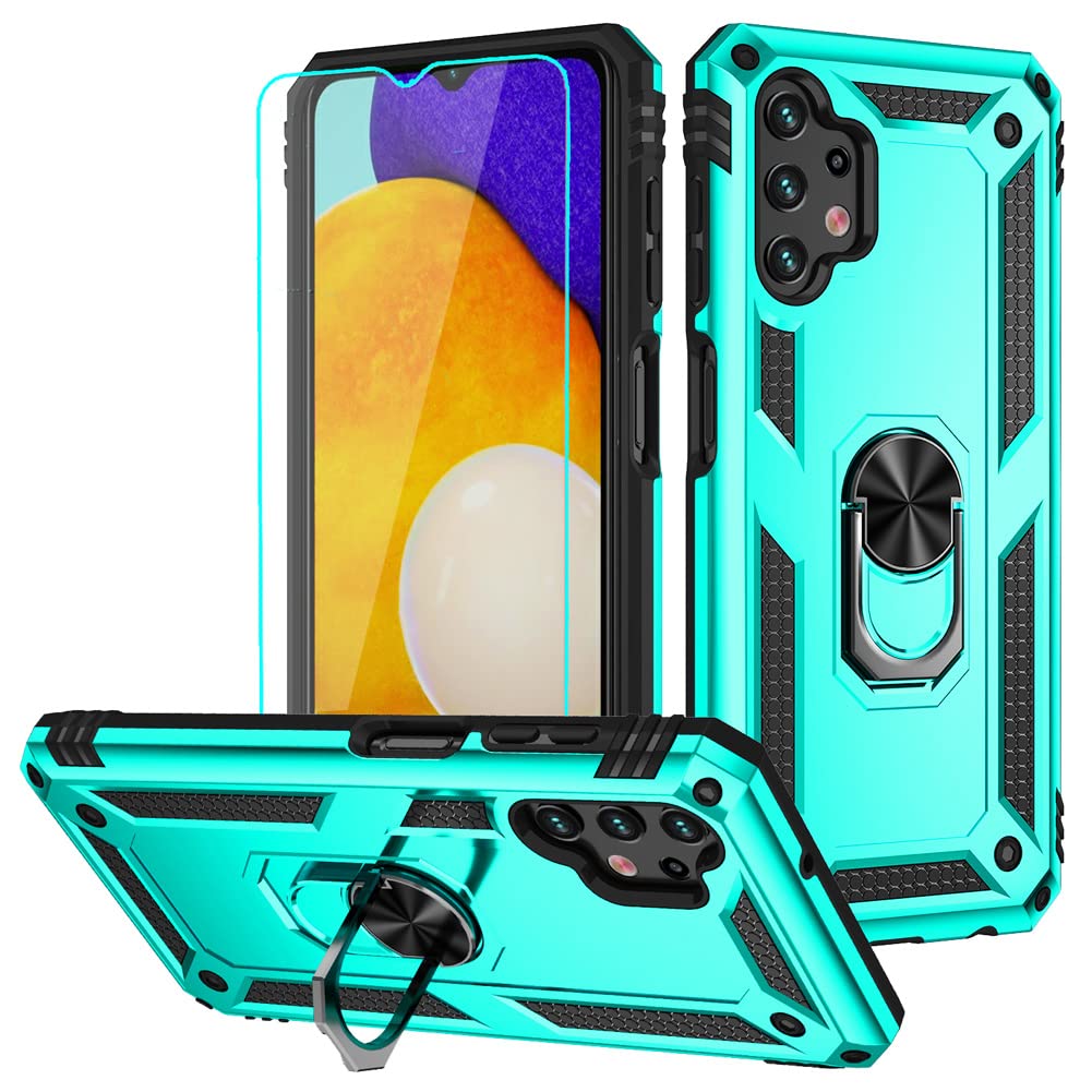 Galaxy A13 4G Case, Samsung A13 4G Case With Hd Screen Protector, Androgate Military Grade Ring Holder Kickstand Car Mount 15Ft